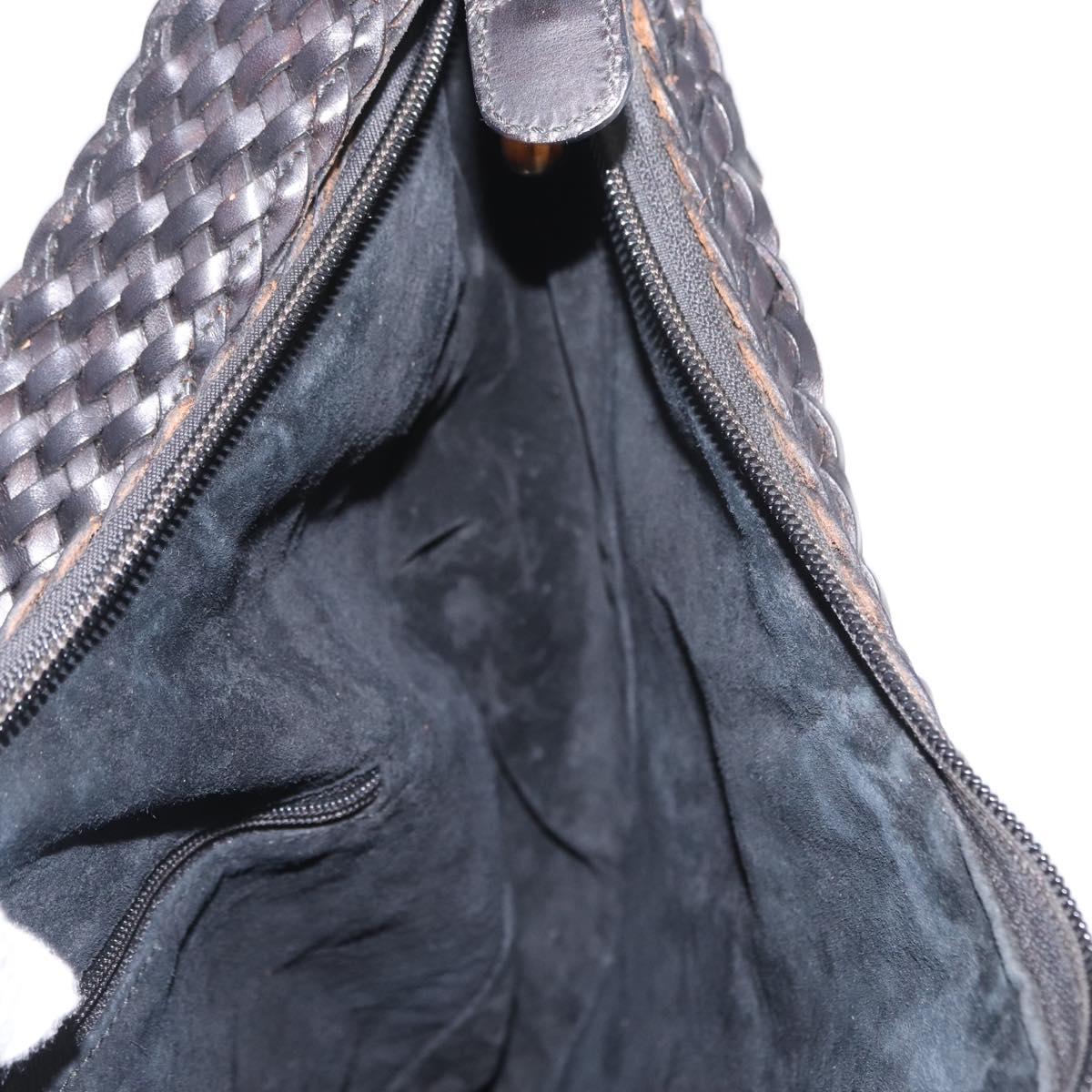 GUCCI Bamboo Shoulder Bag Leather Black Gold 000 2404 1493 Auth 160210