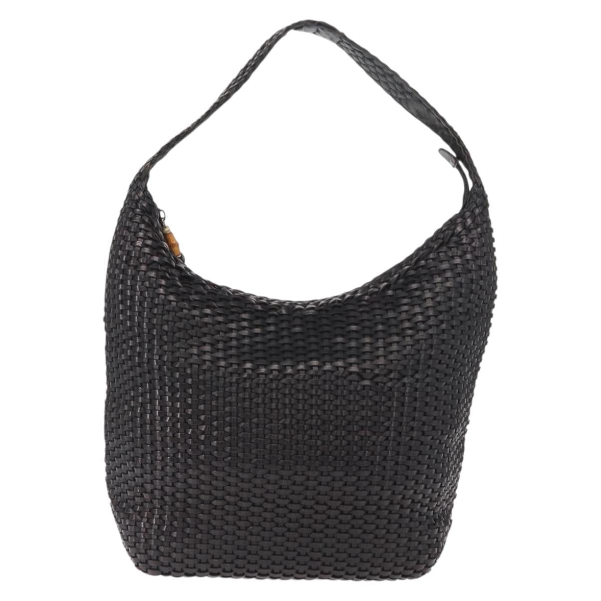 GUCCI Bamboo Shoulder Bag Leather Black Gold 000 2404 1493 Auth 160210