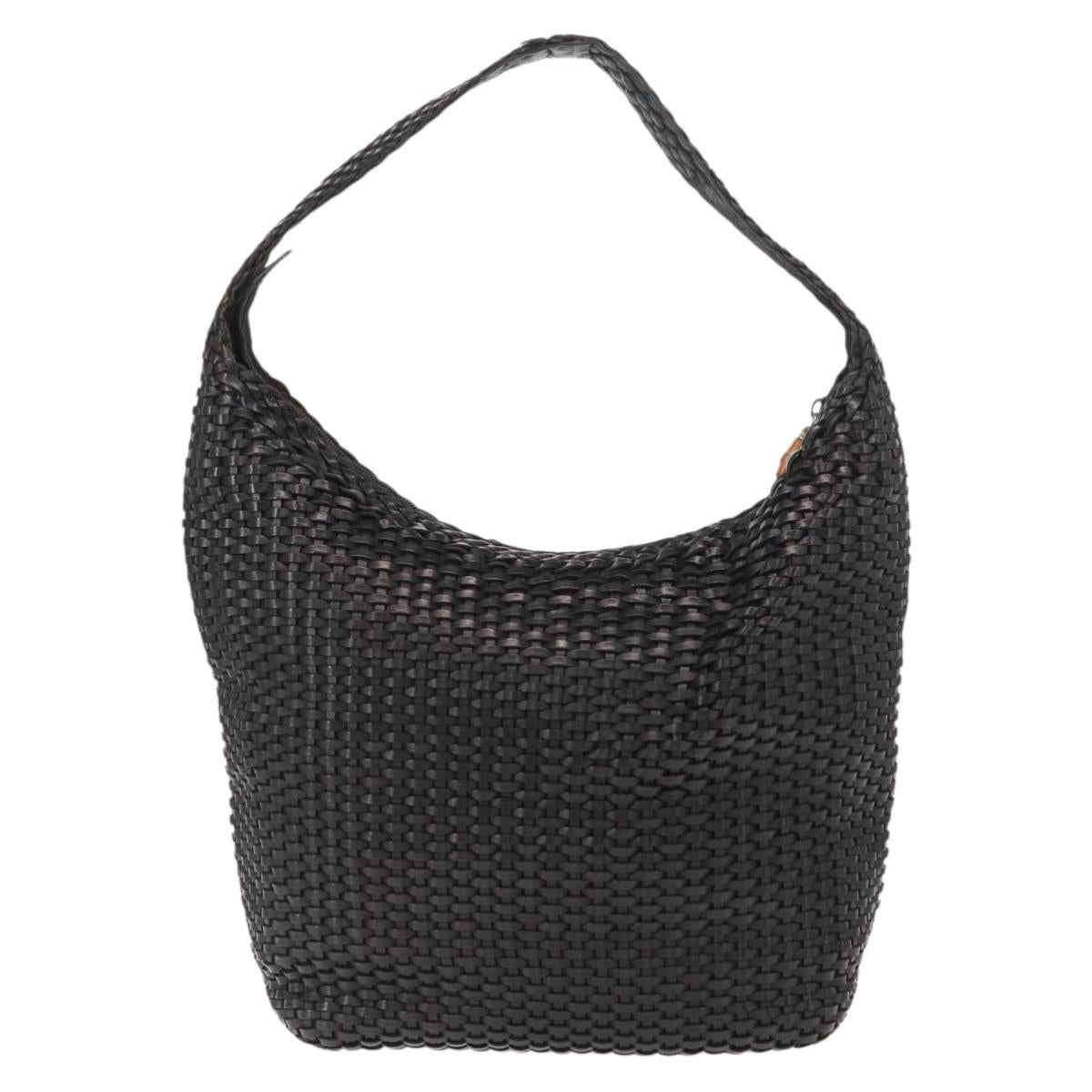 GUCCI Bamboo Shoulder Bag Leather Black Gold 000 2404 1493 Auth 160210