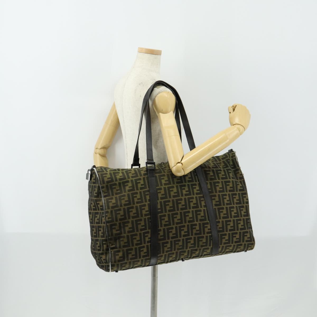 FENDI Zucca Canvas Boston Bag Brown Black Auth 160211