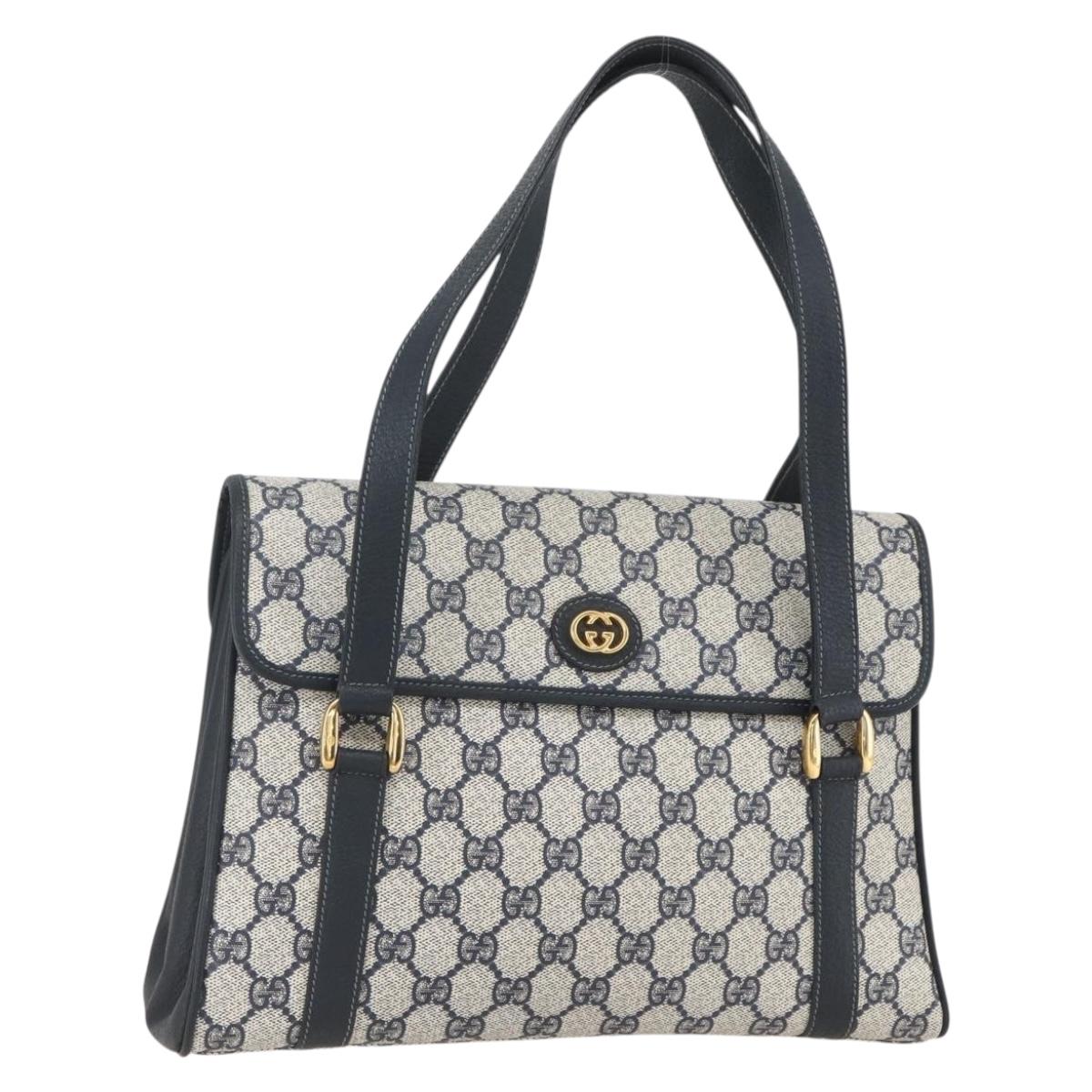 GUCCI GG Supreme Hand Bag PVC Navy Gold 000 093 6089 Auth 160214