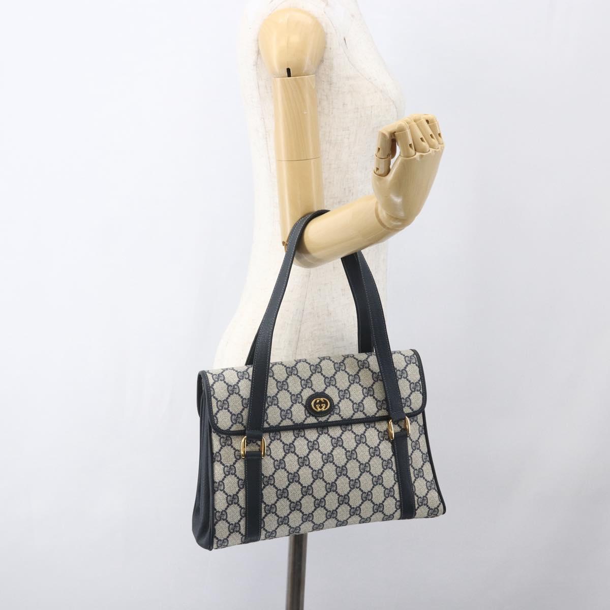 GUCCI GG Supreme Hand Bag PVC Navy Gold 000 093 6089 Auth 160214