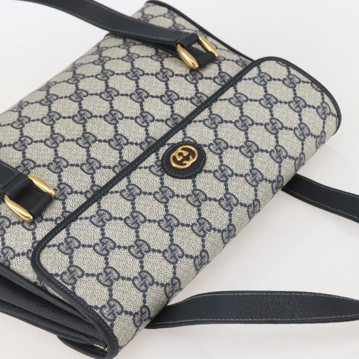 GUCCI GG Supreme Hand Bag PVC Navy Gold 000 093 6089 Auth 160214
