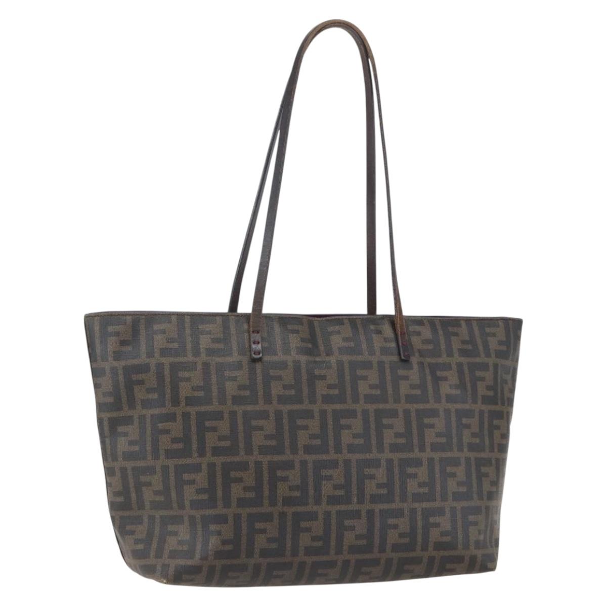 FENDI Zucca Canvas Tote Bag PVC Black Brown Auth 160216