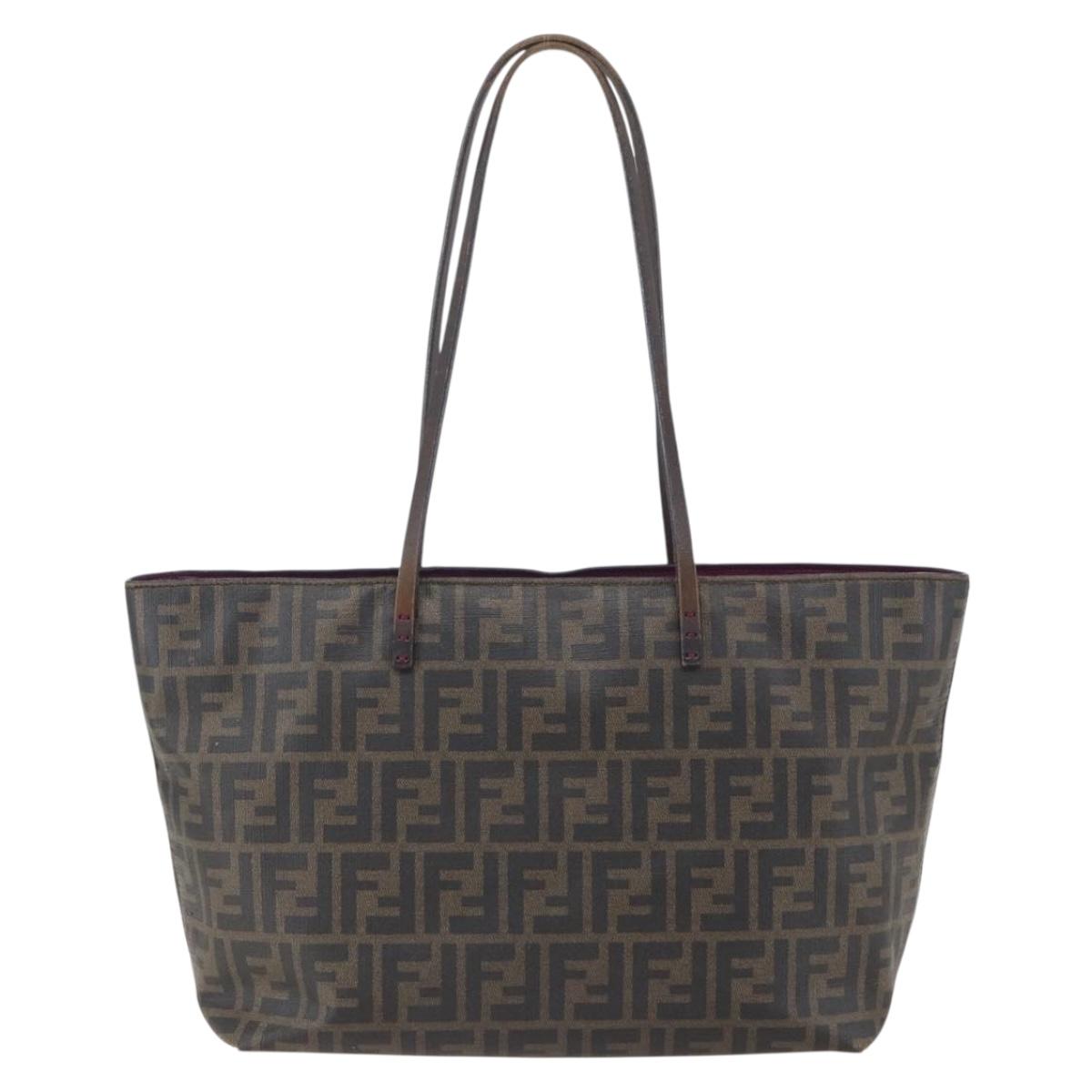 FENDI Zucca Canvas Tote Bag PVC Black Brown Auth 160216
