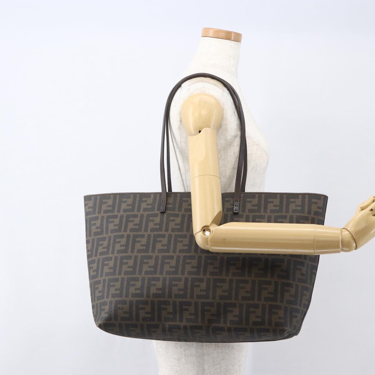 FENDI Zucca Canvas Tote Bag PVC Black Brown Auth 160217