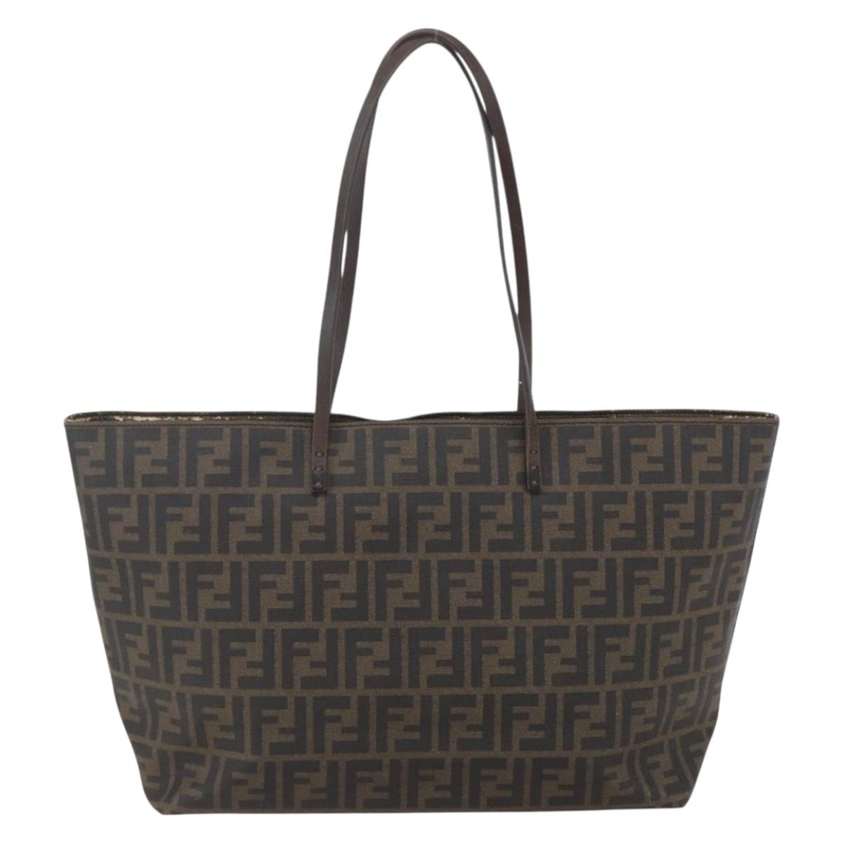 FENDI Zucca Canvas Tote Bag PVC Black Brown Auth 160217