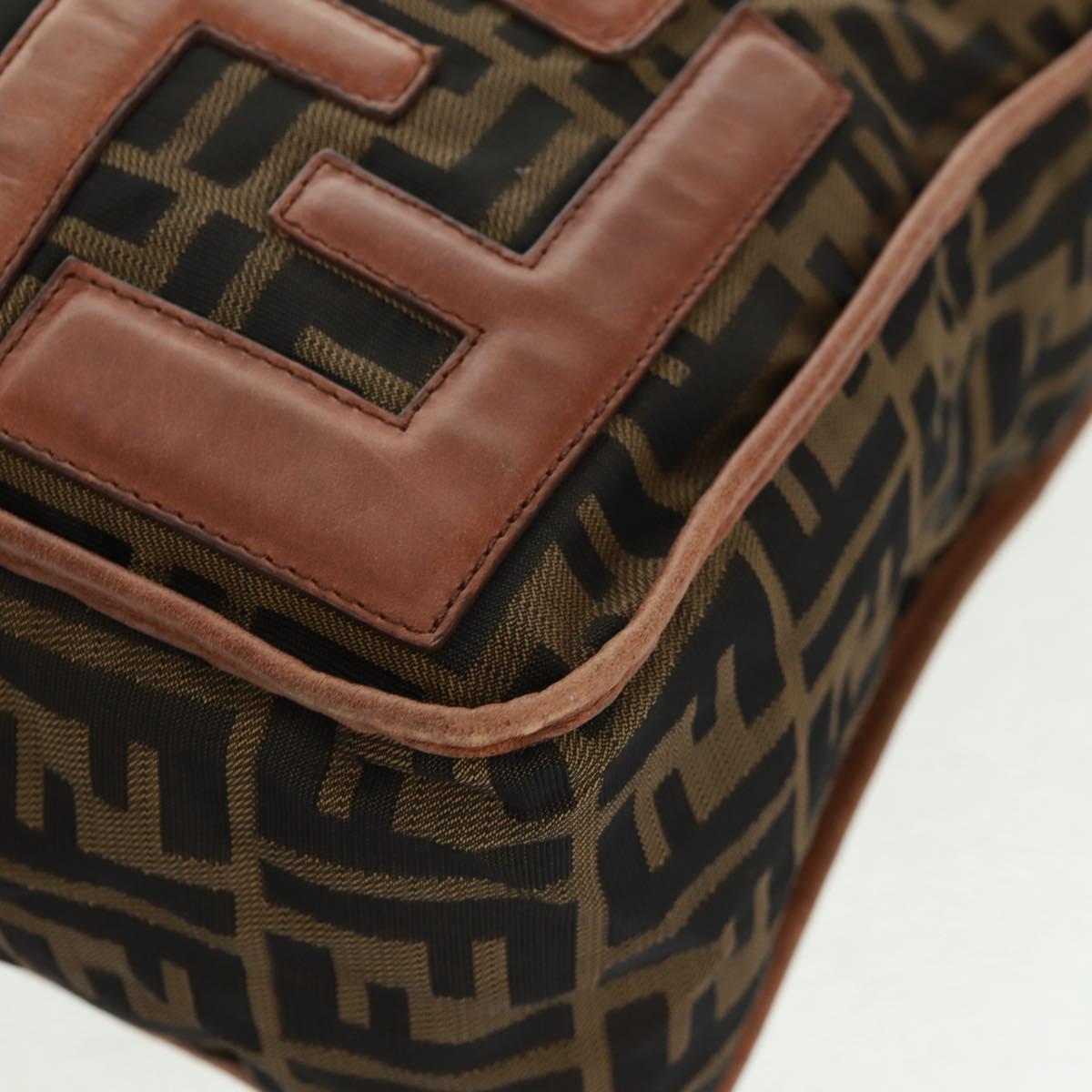 FENDI Zucca Canvas Shoulder Bag Brown Black Auth 160218