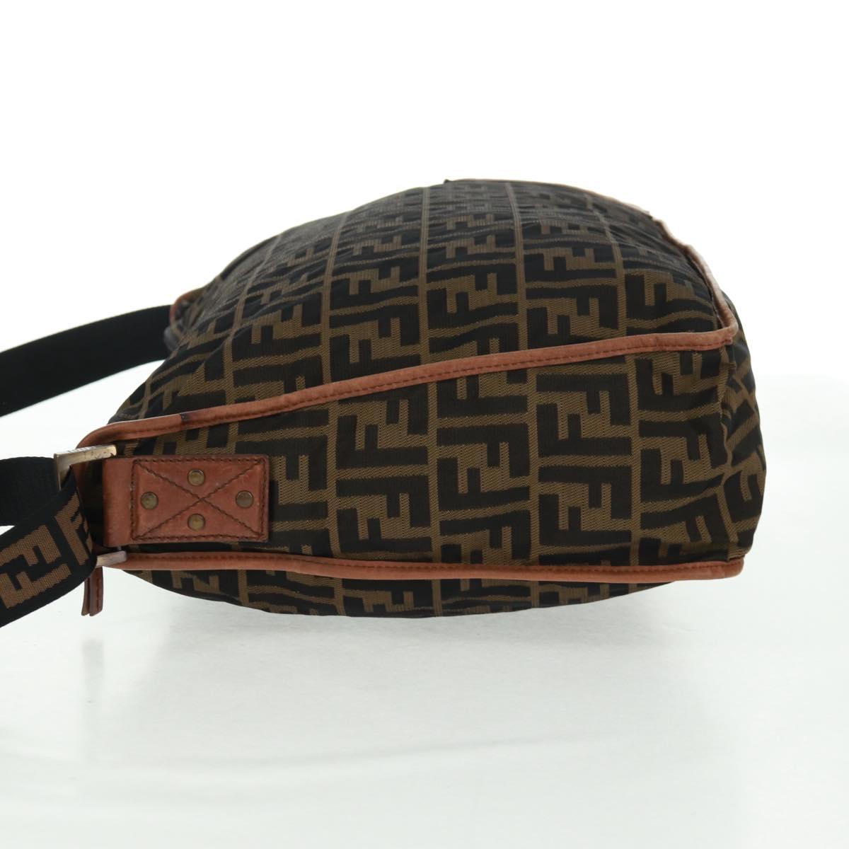 FENDI Zucca Canvas Shoulder Bag Brown Black Auth 160218