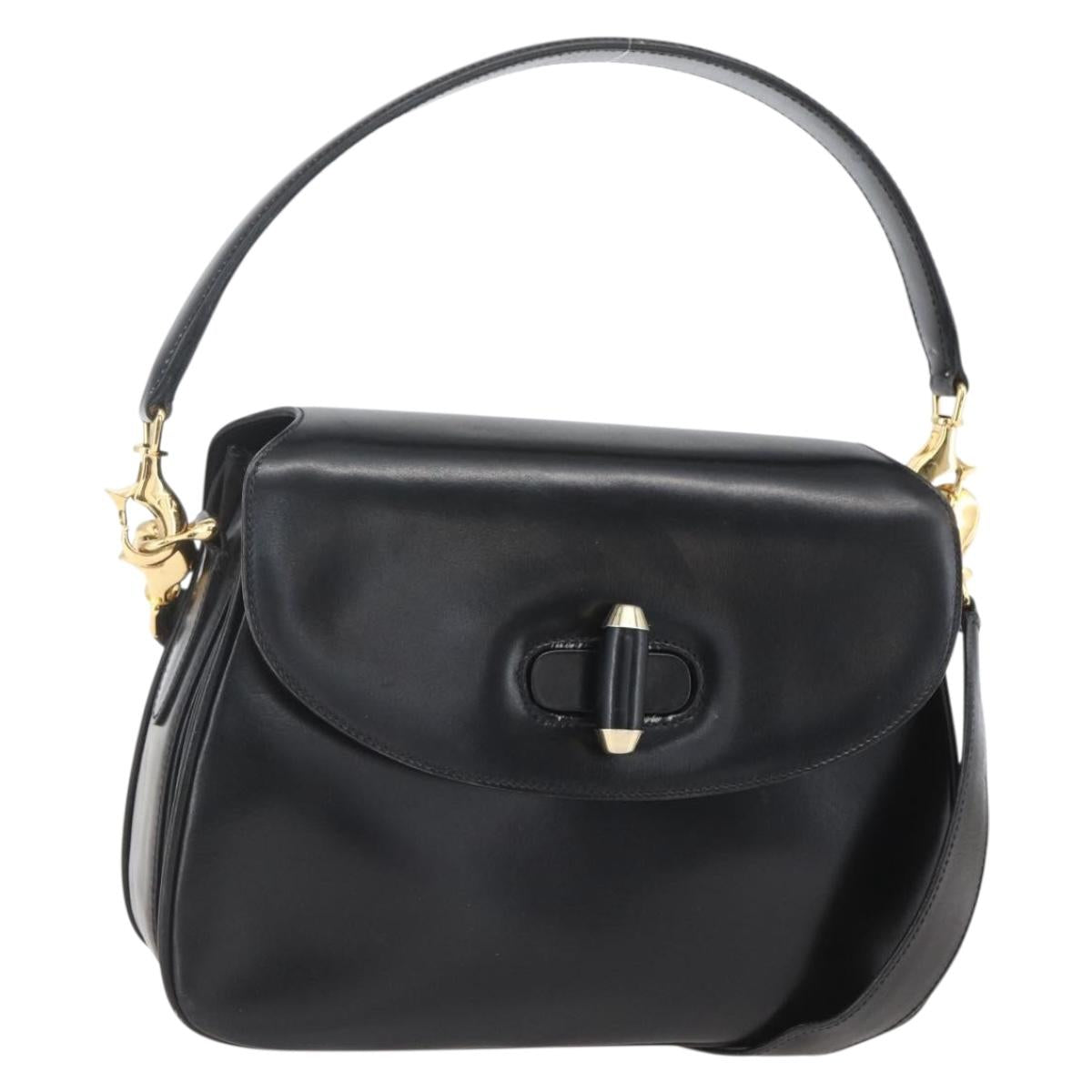 GUCCI Shoulder Bag Leather Black Gold 001 4214 Auth 160233