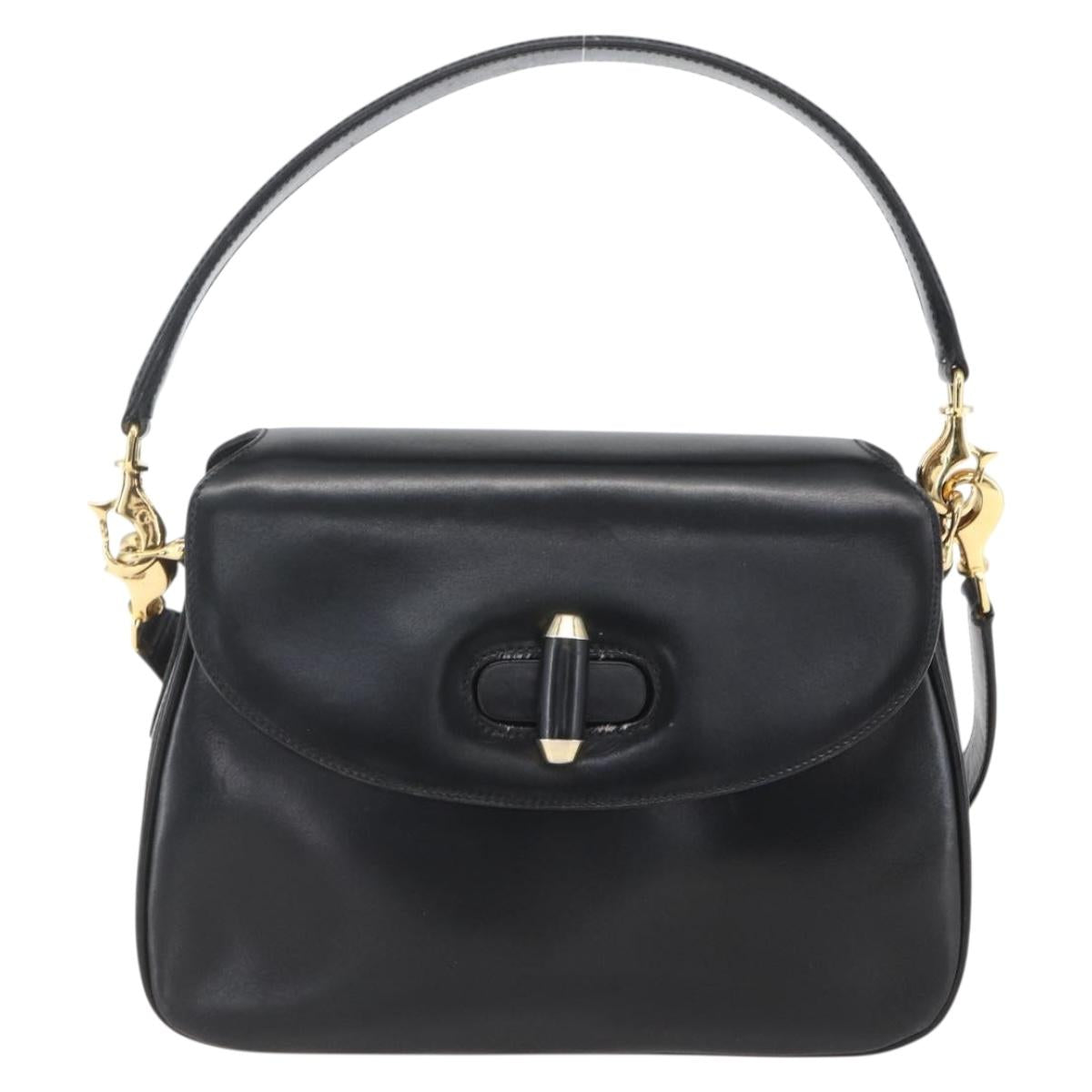 GUCCI Shoulder Bag Leather Black Gold 001 4214 Auth 160233