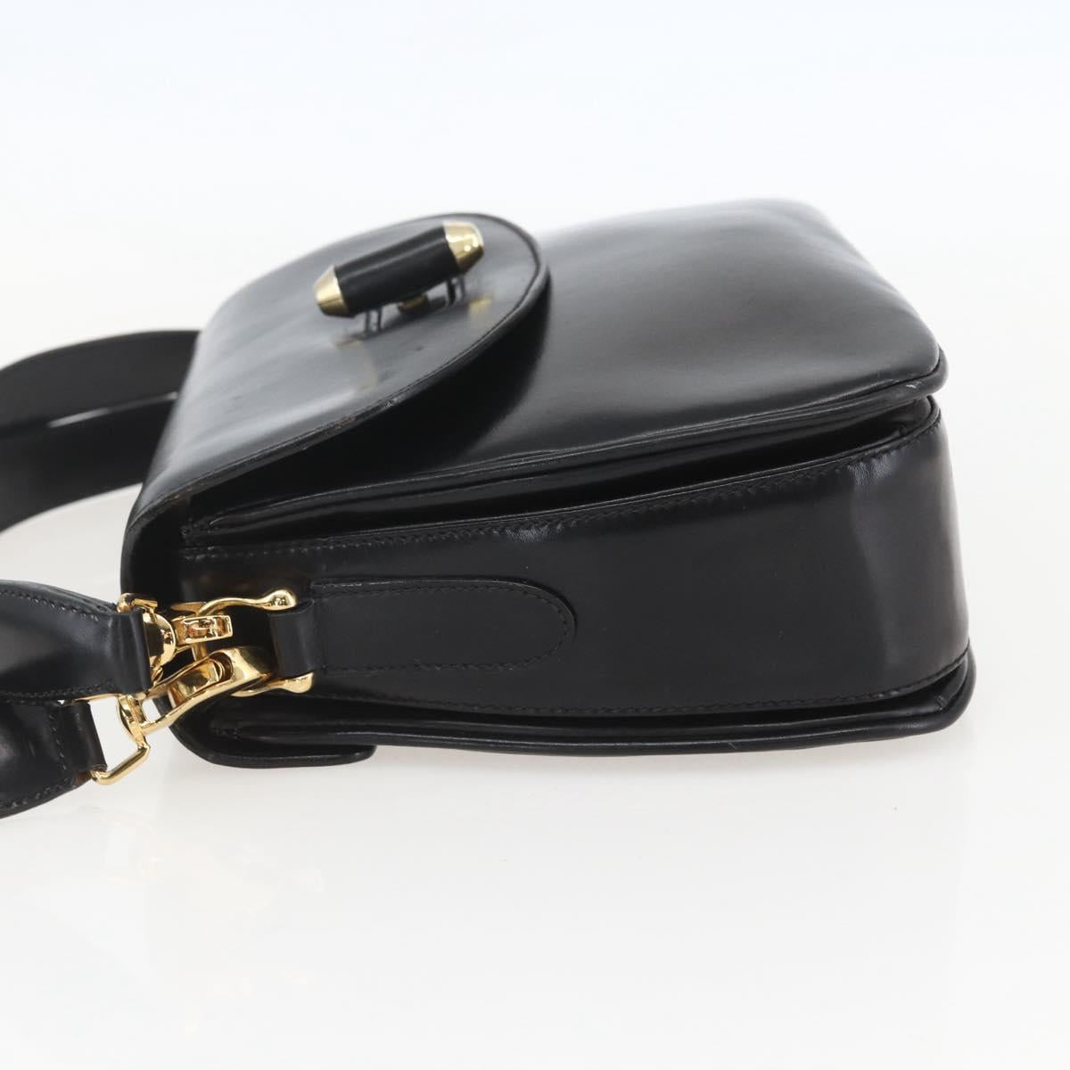 GUCCI Shoulder Bag Leather Black Gold 001 4214 Auth 160233