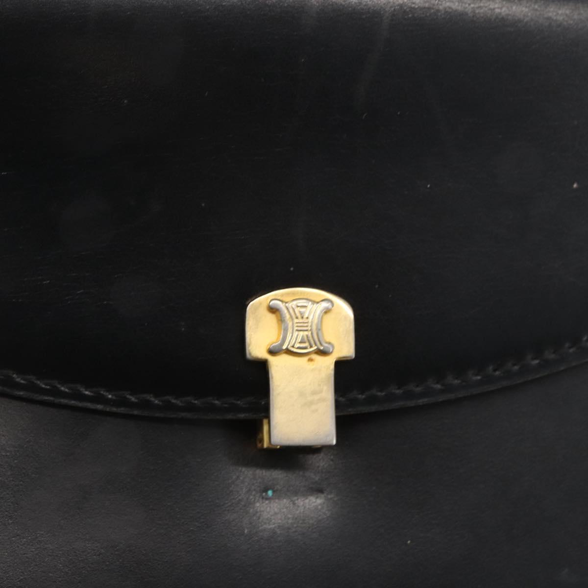 CELINE Shoulder Bag Leather Black Gold Auth 160240