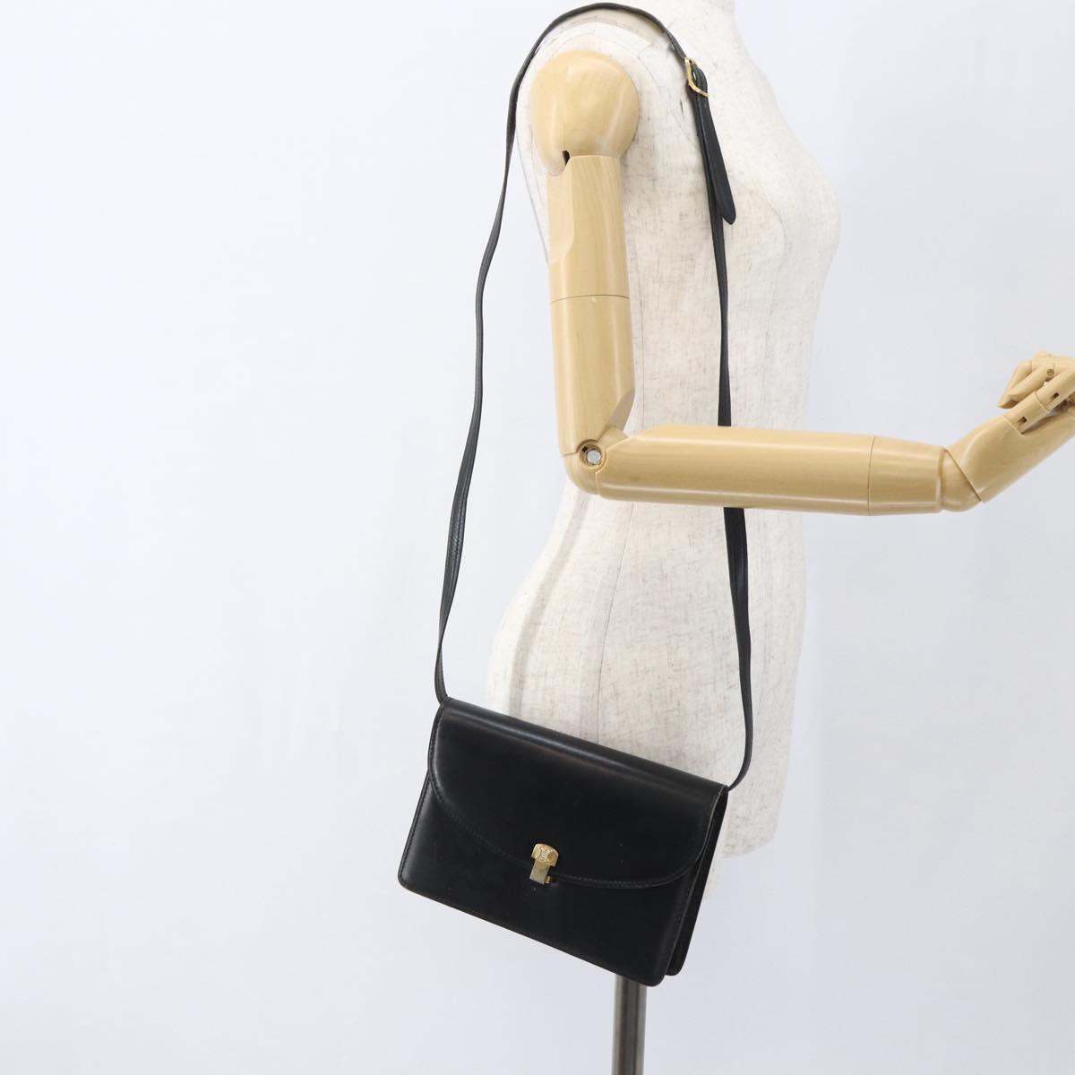 CELINE Shoulder Bag Leather Black Gold Auth 160240