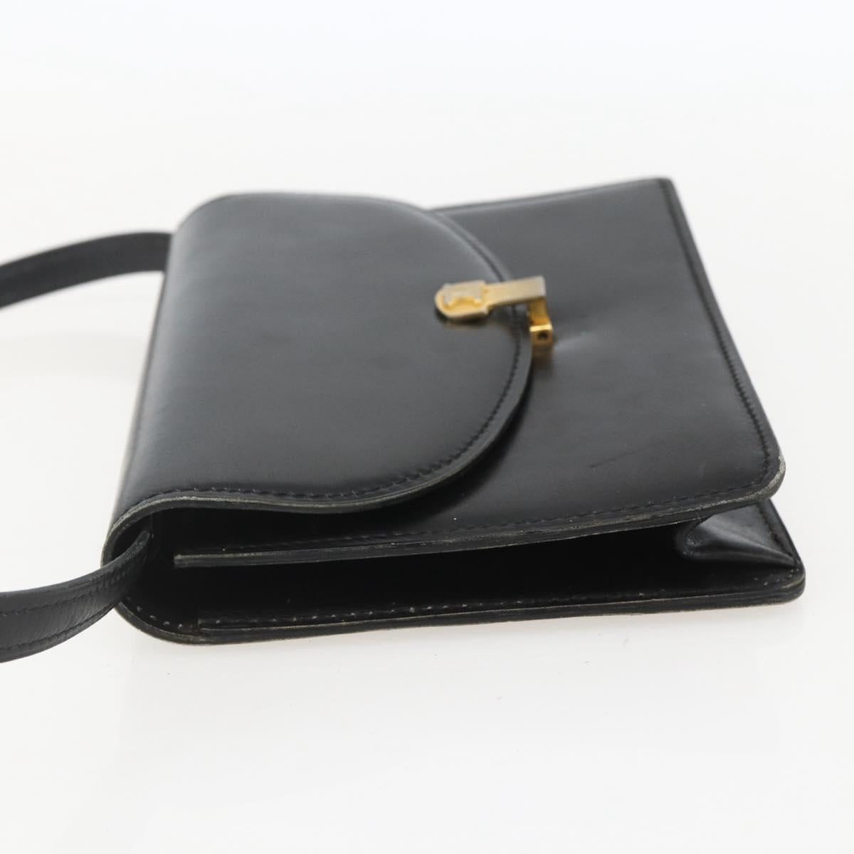 CELINE Shoulder Bag Leather Black Gold Auth 160240