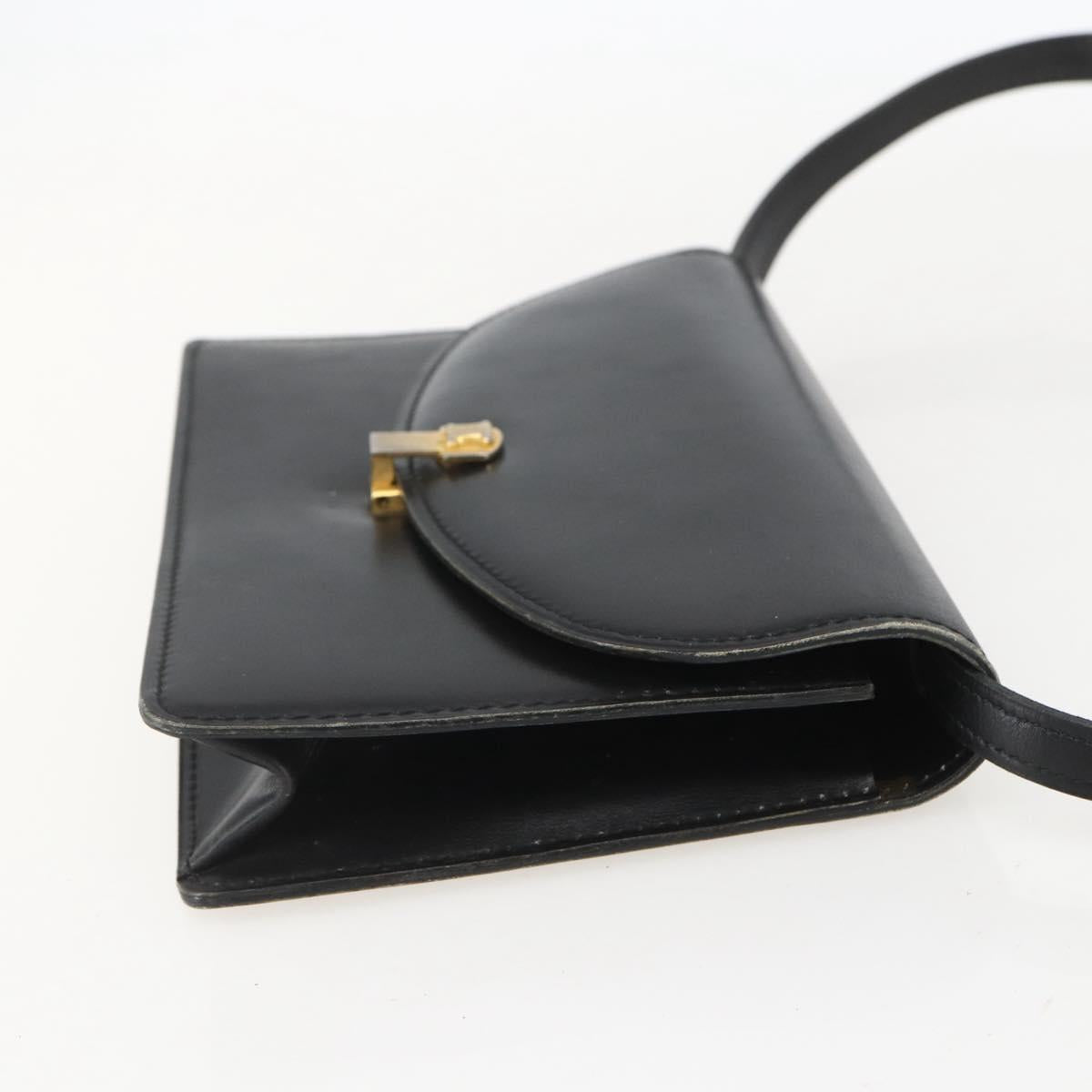 CELINE Shoulder Bag Leather Black Gold Auth 160240