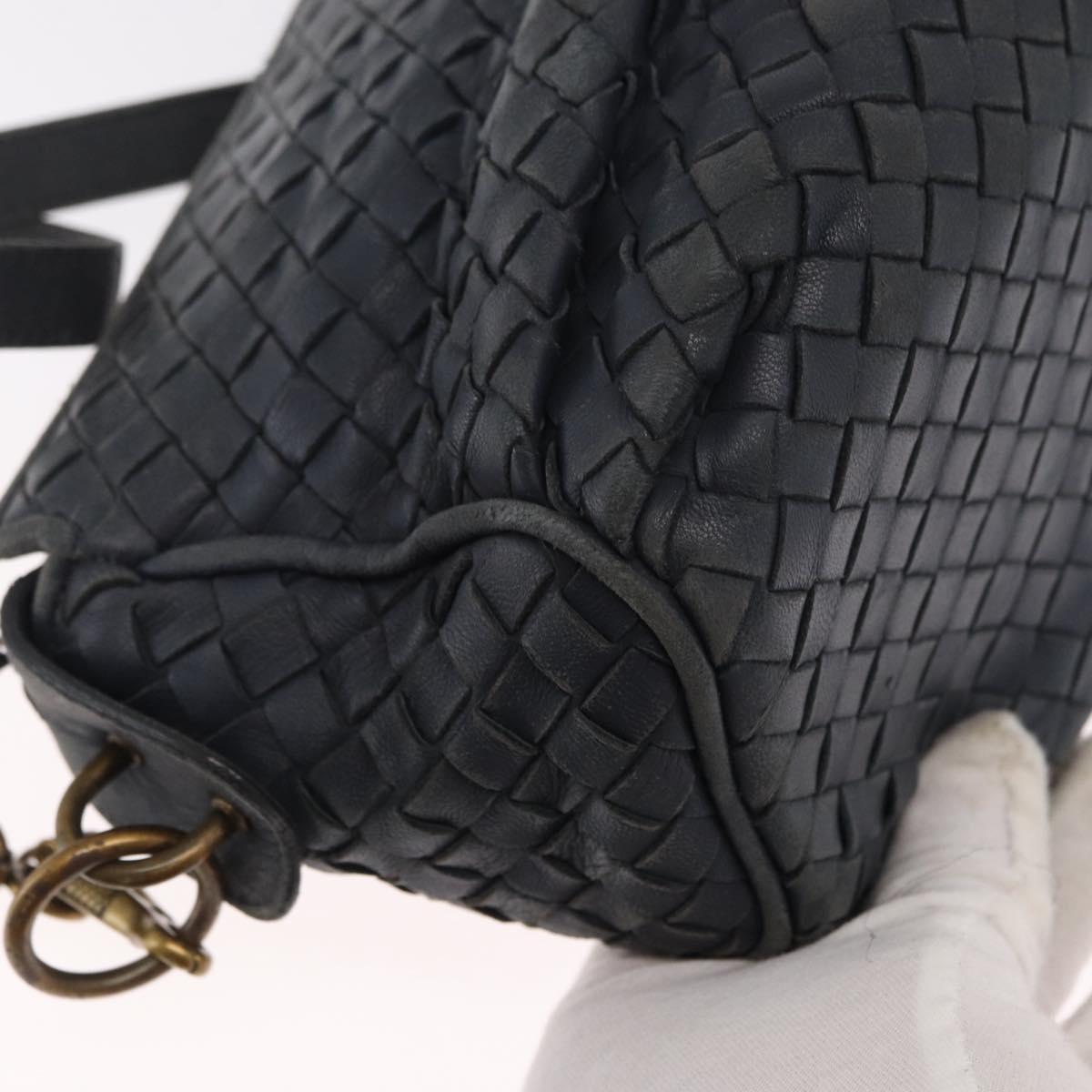 BOTTEGA VENETA INTRECCIATO Shoulder Bag Leather Outlet Navy Auth 160241A