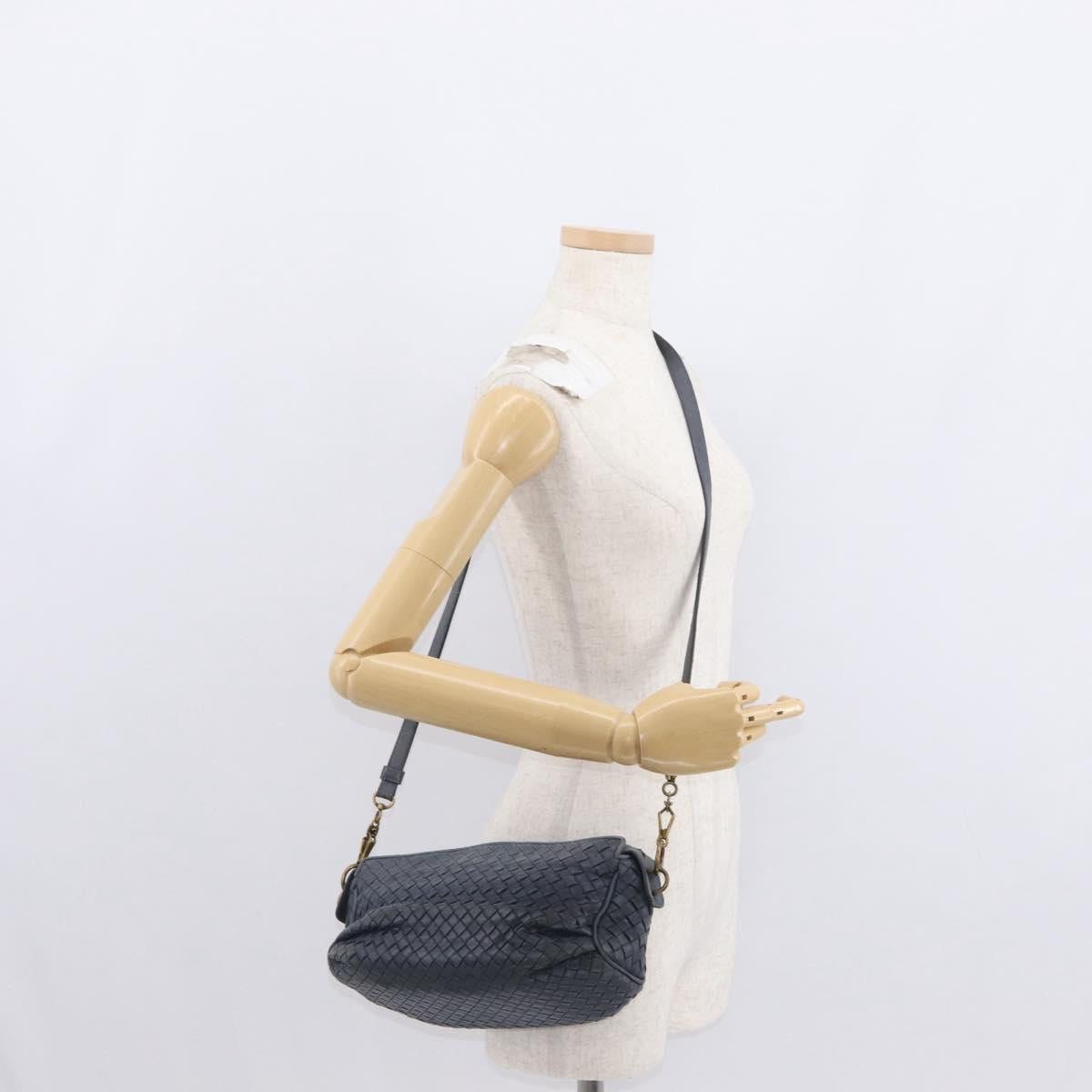 BOTTEGA VENETA INTRECCIATO Shoulder Bag Leather Outlet Navy Auth 160241A