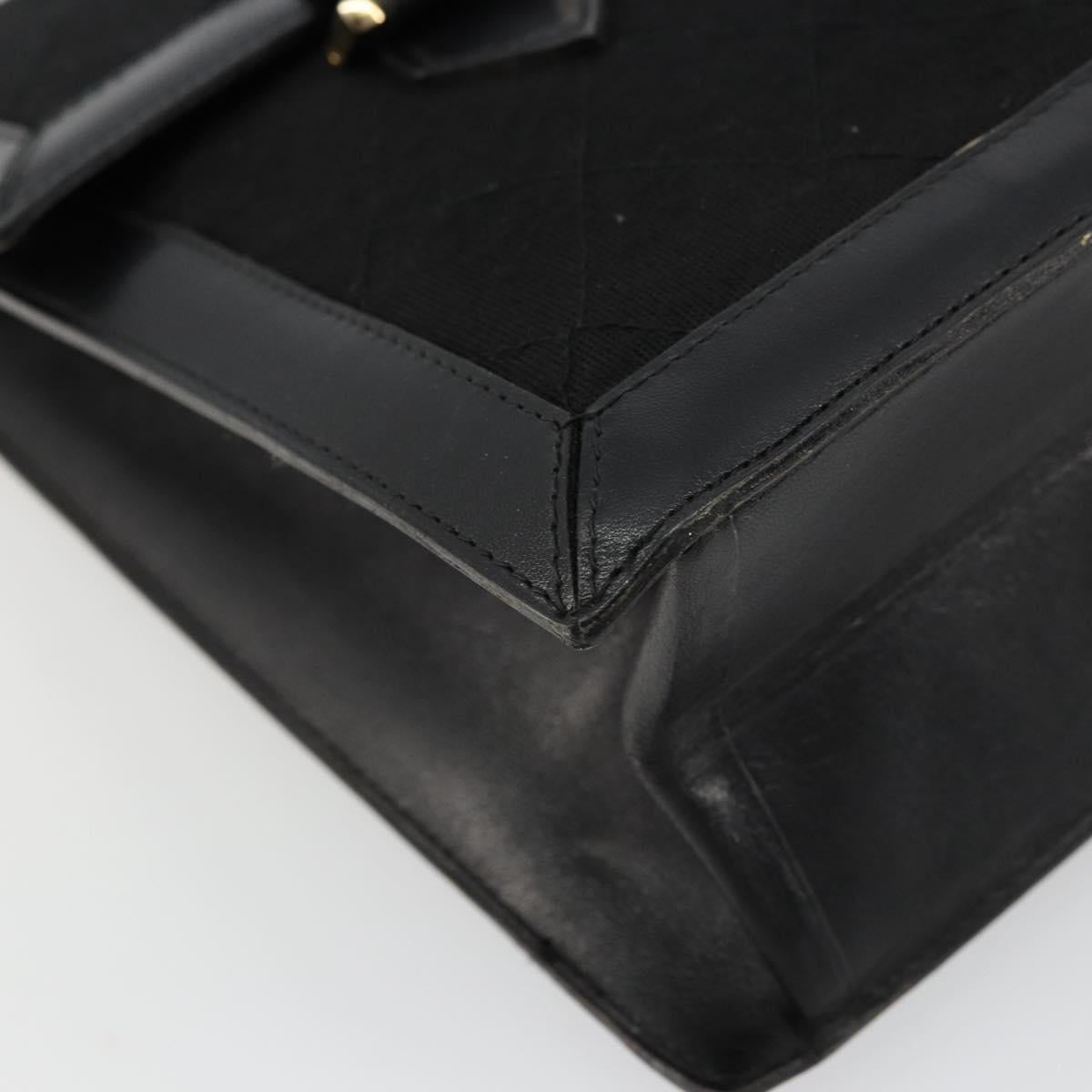 CHANEL Matelasse Hand Bag Cotton Leather Black Gold CC Auth 160252