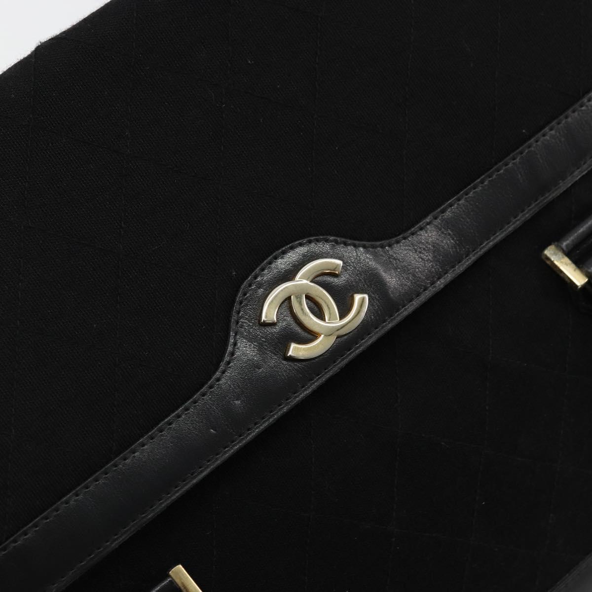 CHANEL Matelasse Hand Bag Cotton Leather Black Gold CC Auth 160252