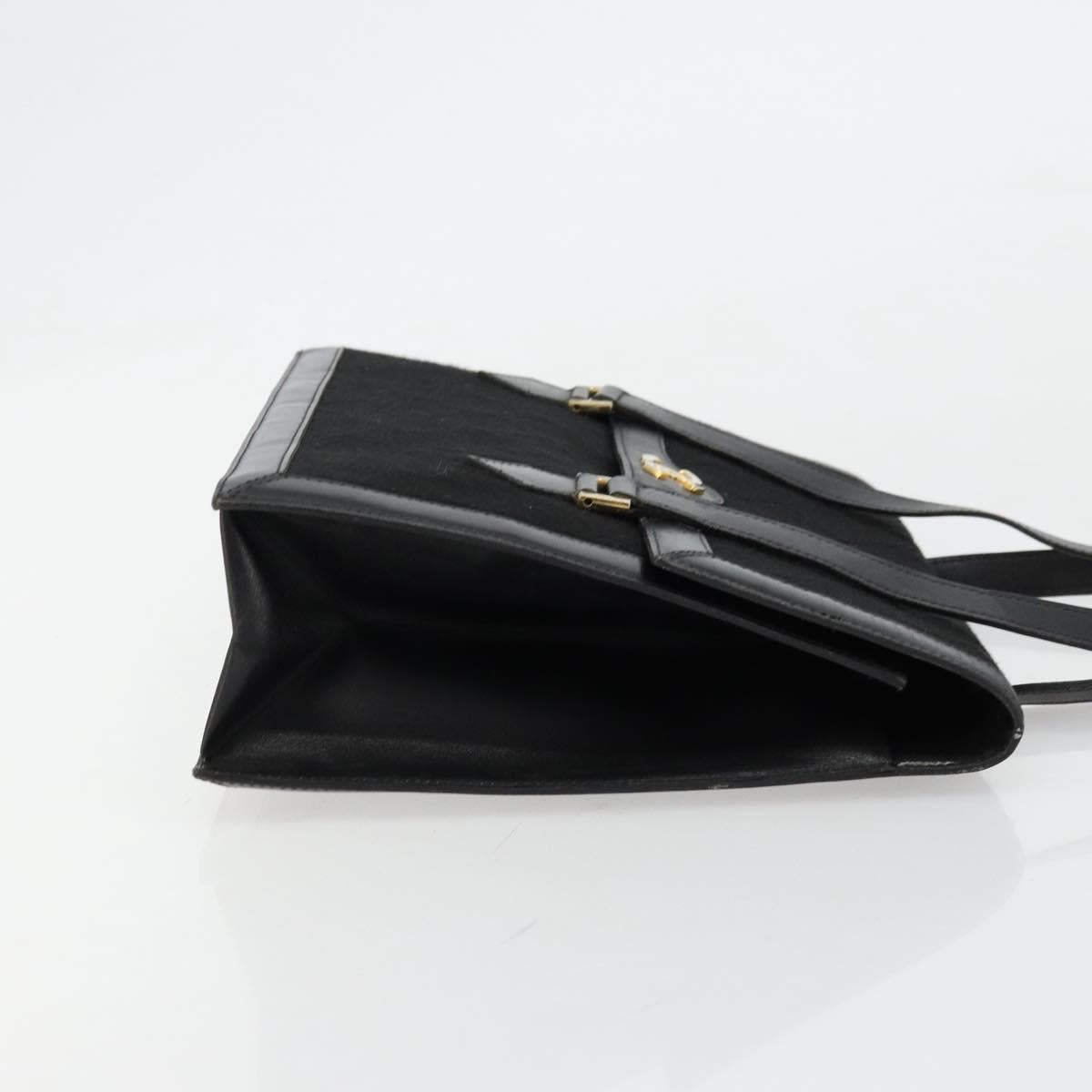 CHANEL Matelasse Hand Bag Cotton Leather Black Gold CC Auth 160252