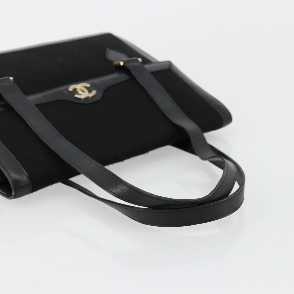 CHANEL Matelasse Hand Bag Cotton Leather Black Gold CC Auth 160252