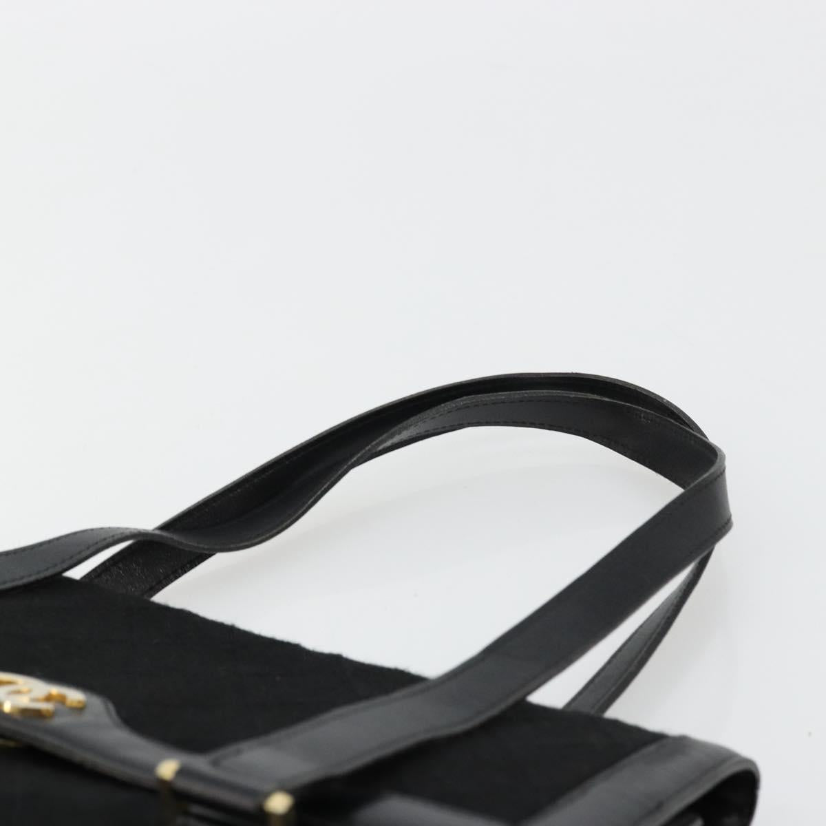 CHANEL Matelasse Hand Bag Cotton Leather Black Gold CC Auth 160252