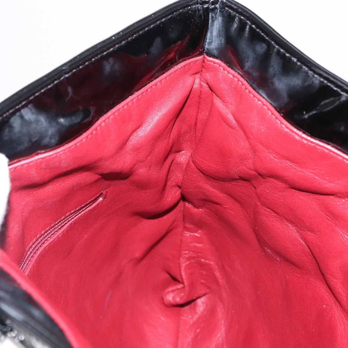 CHANEL Chain Tote Bag Patent leather Black Silver CC Auth 160254