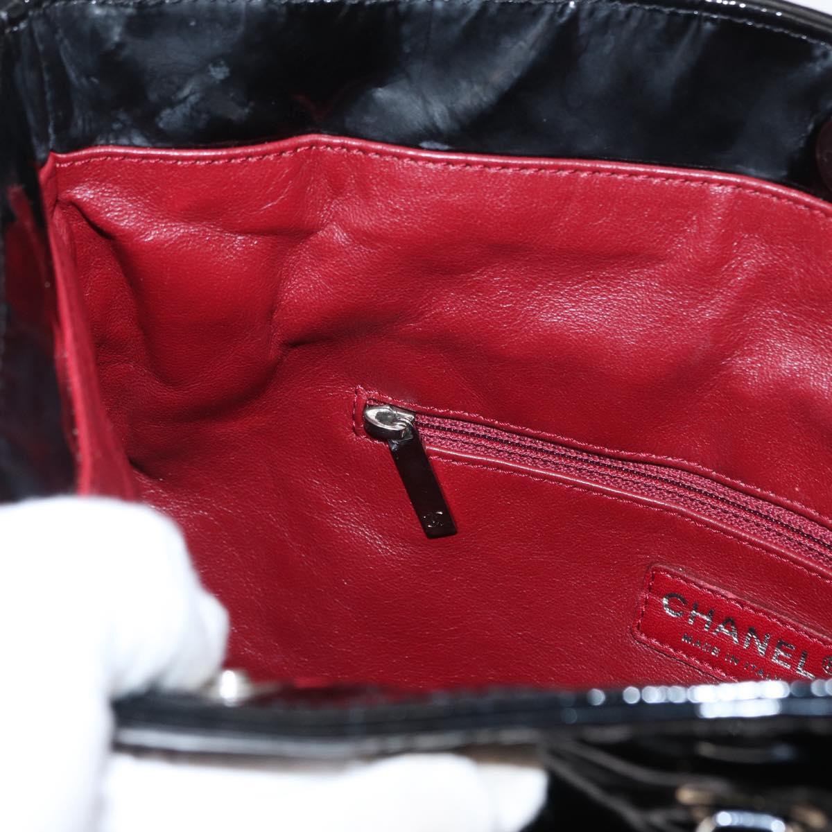 CHANEL Chain Tote Bag Patent leather Black Silver CC Auth 160254