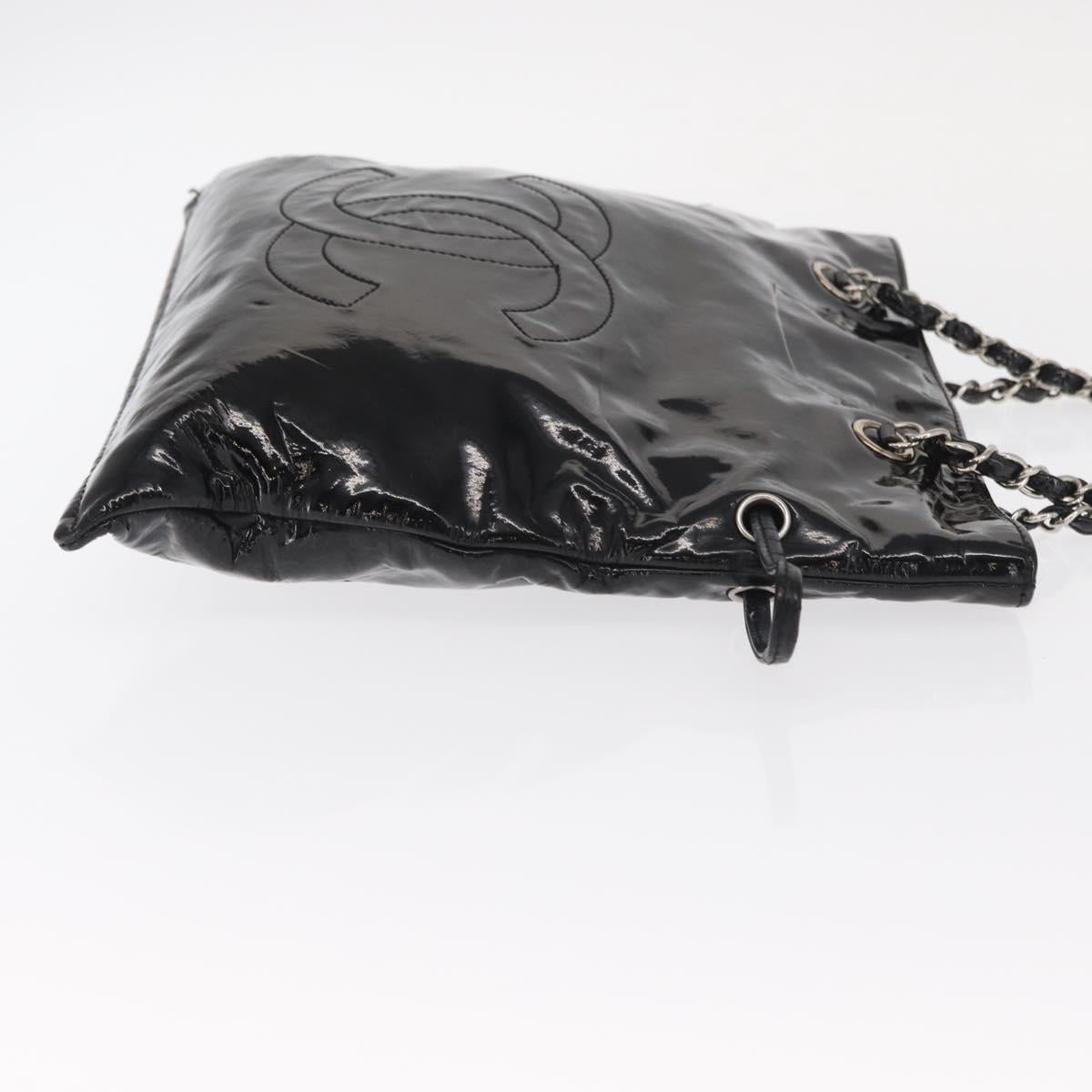 CHANEL Chain Tote Bag Patent leather Black Silver CC Auth 160254