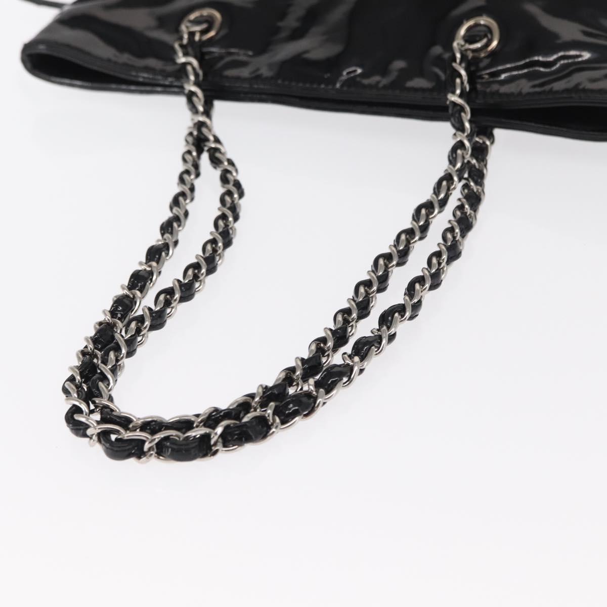 CHANEL Chain Tote Bag Patent leather Black Silver CC Auth 160254