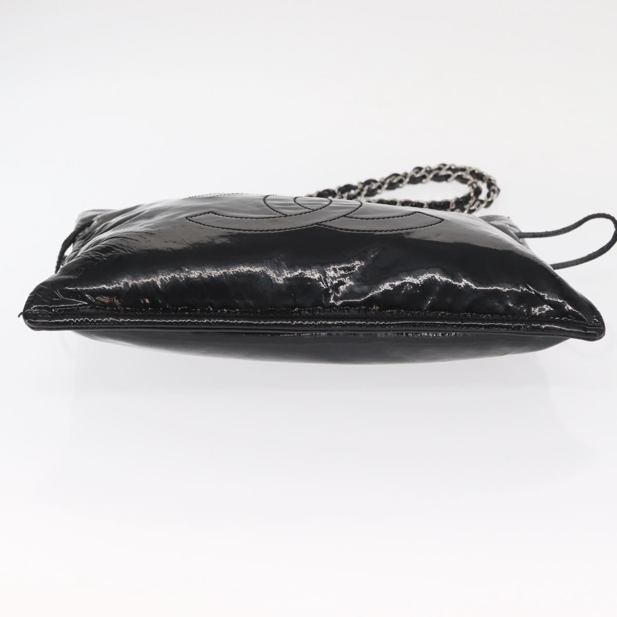CHANEL Chain Tote Bag Patent leather Black Silver CC Auth 160254