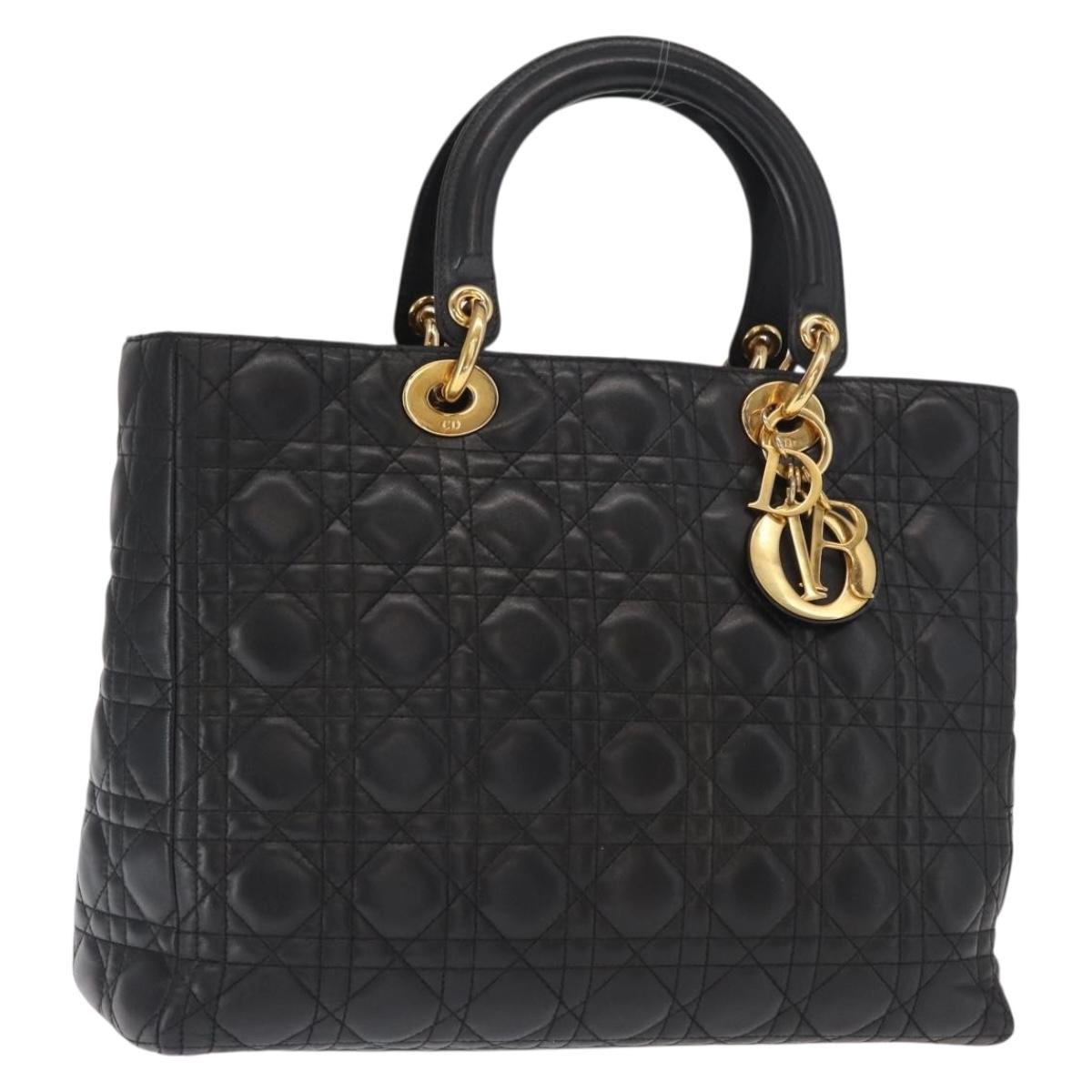 Christian Dior Lady Dior Canage Tote Bag Leather Black Gold Auth 160256