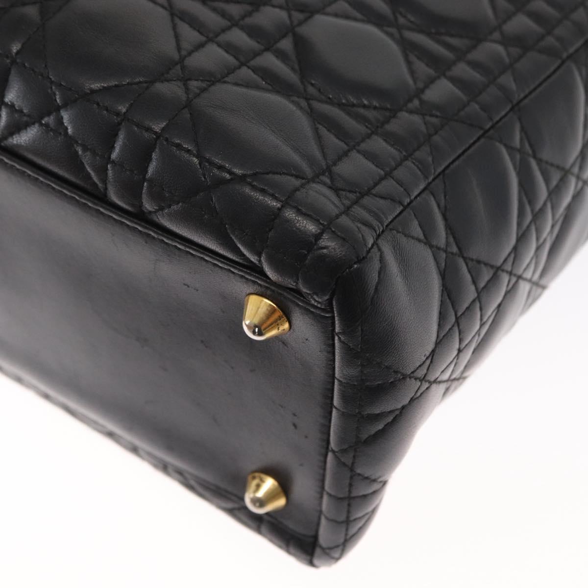 Christian Dior Lady Dior Canage Tote Bag Leather Black Gold Auth 160256