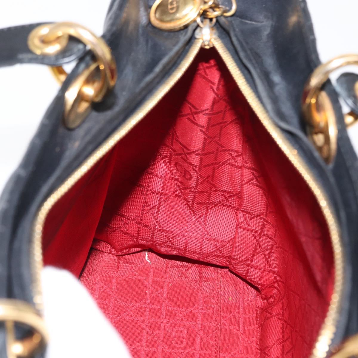 Christian Dior Lady Dior Canage Tote Bag Leather Black Gold Auth 160256