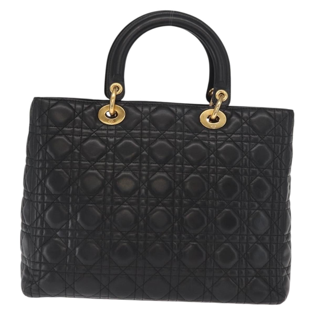 Christian Dior Lady Dior Canage Tote Bag Leather Black Gold Auth 160256