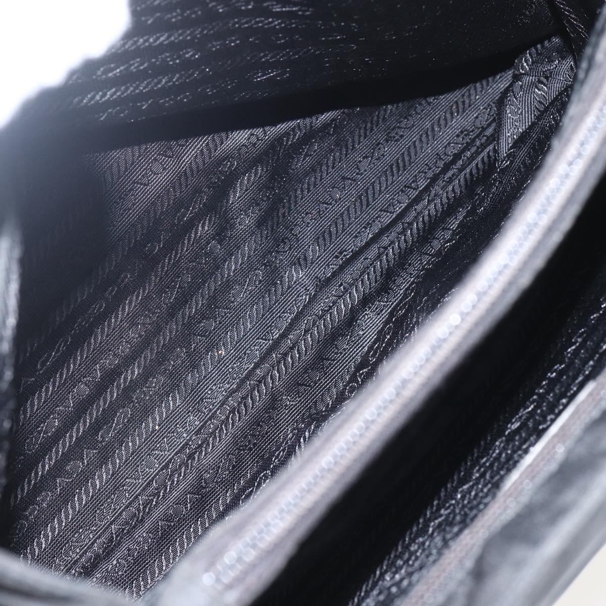 PRADA Tote Bag Nylon Black Silver Auth 160264