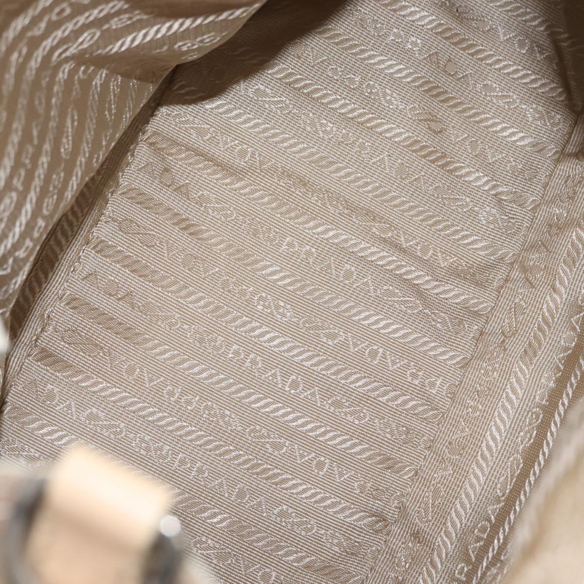 PRADA Tote Bag Canvas Leather Beige Silver Auth 160268