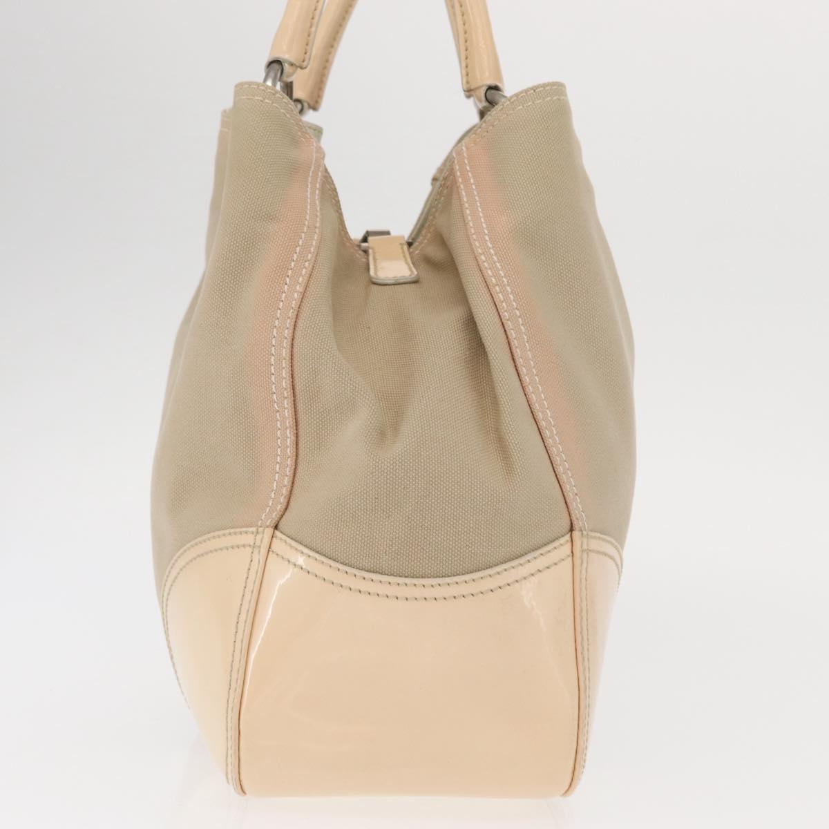 PRADA Tote Bag Canvas Leather Beige Silver Auth 160268