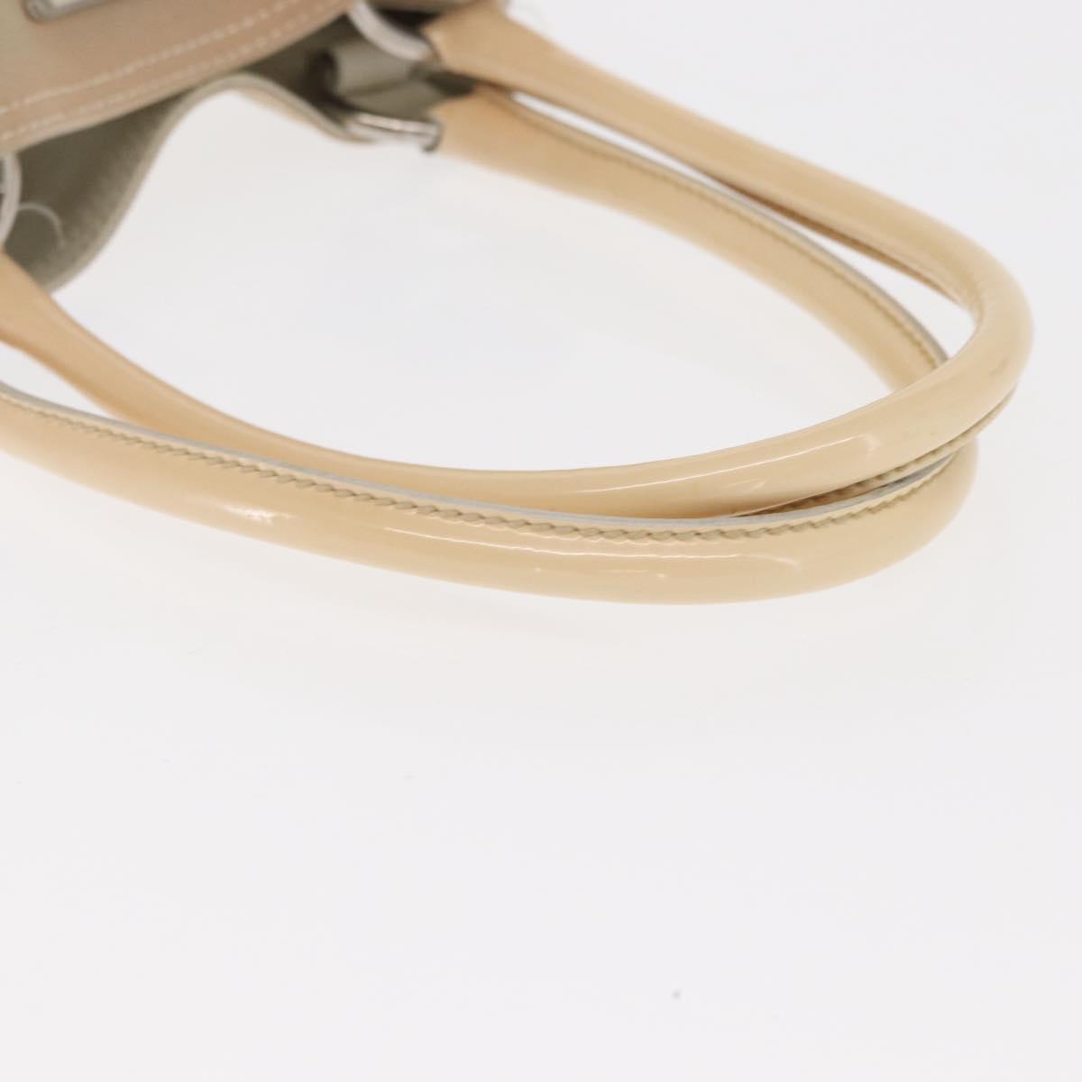 PRADA Tote Bag Canvas Leather Beige Silver Auth 160268