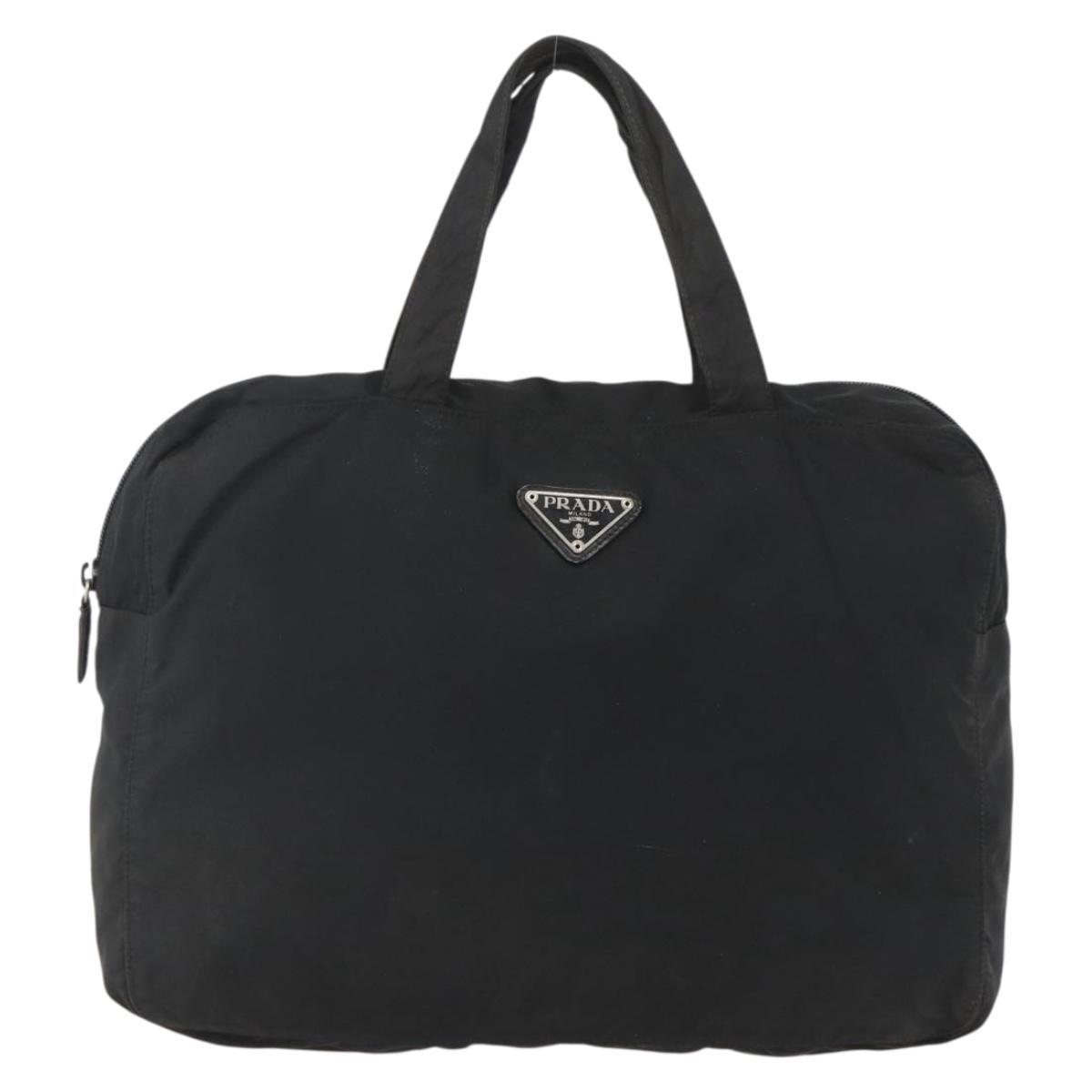 PRADA Tote Bag Nylon Black Silver Auth 160269