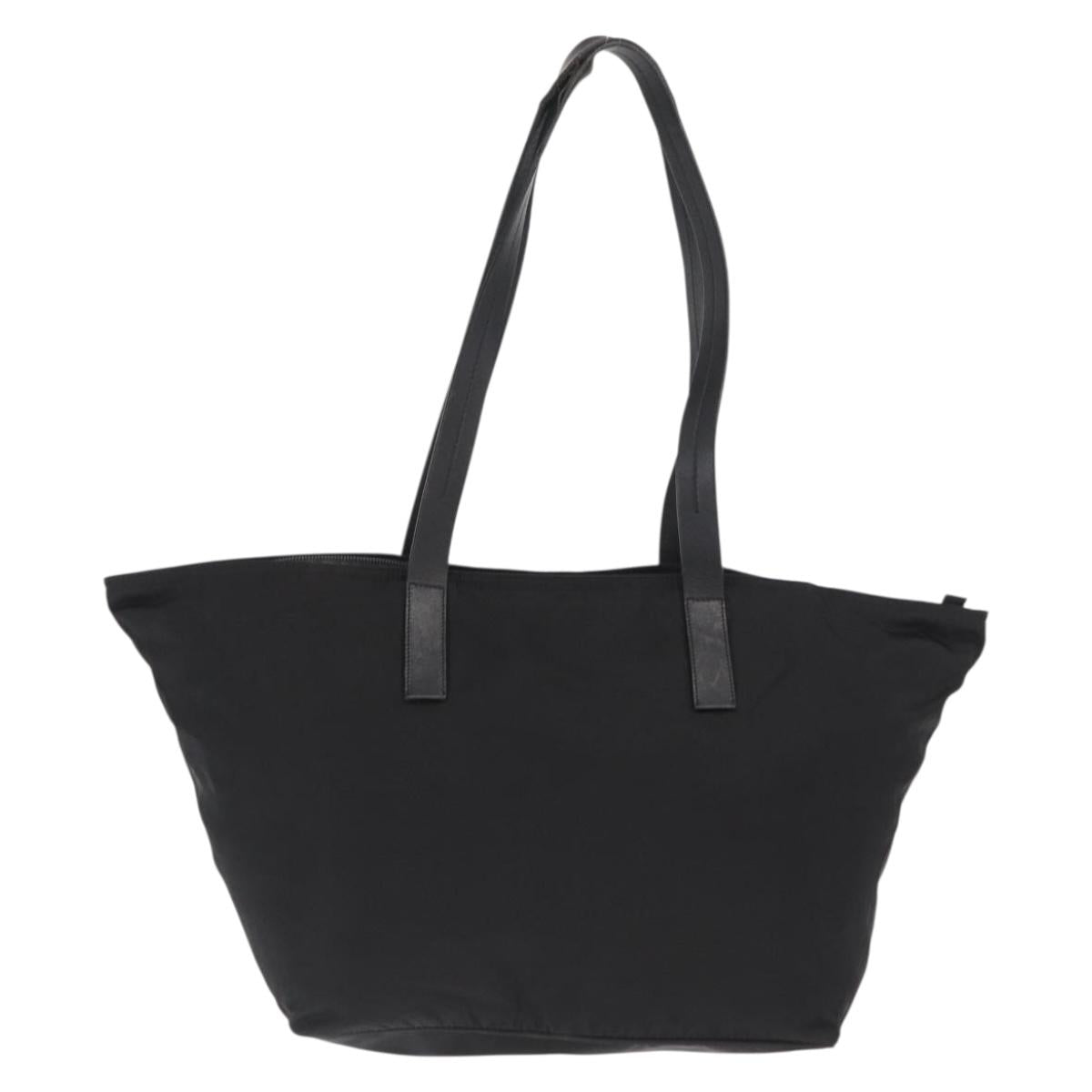 PRADA Tote Bag Nylon Black Silver Auth 160272