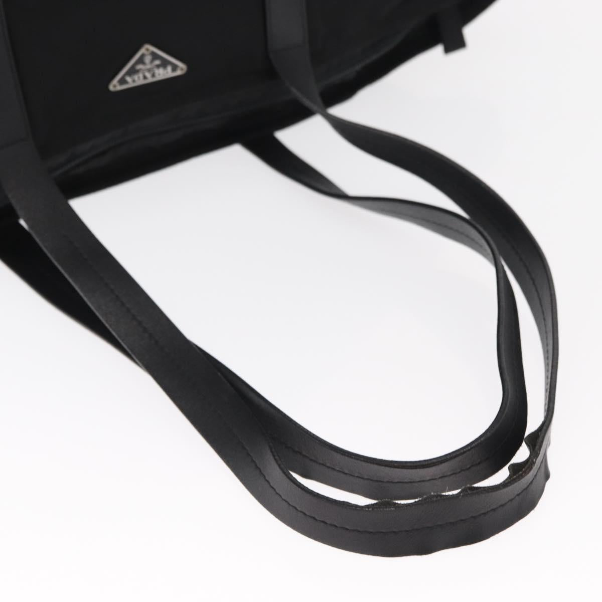 PRADA Tote Bag Nylon Black Silver Auth 160272