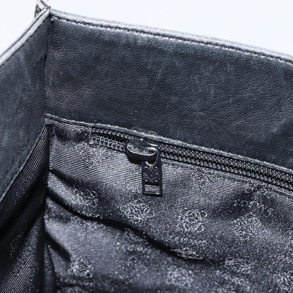 LOEWE Anagram Hand Bag Leather Black Gold Auth 160275