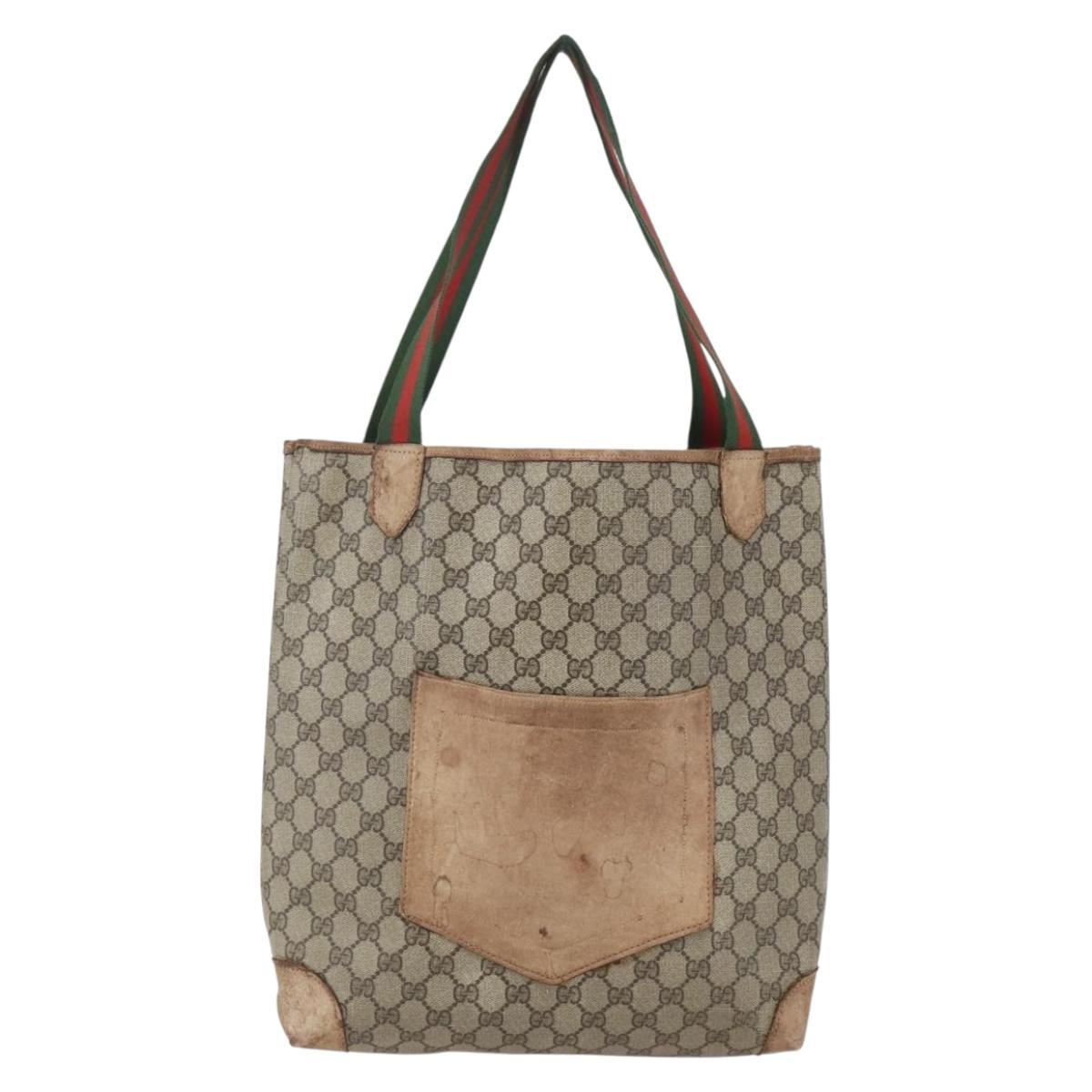 GUCCI GG Supreme Web Sherry Line Tote Bag PVC Beige 002 904 0222 Auth 160284