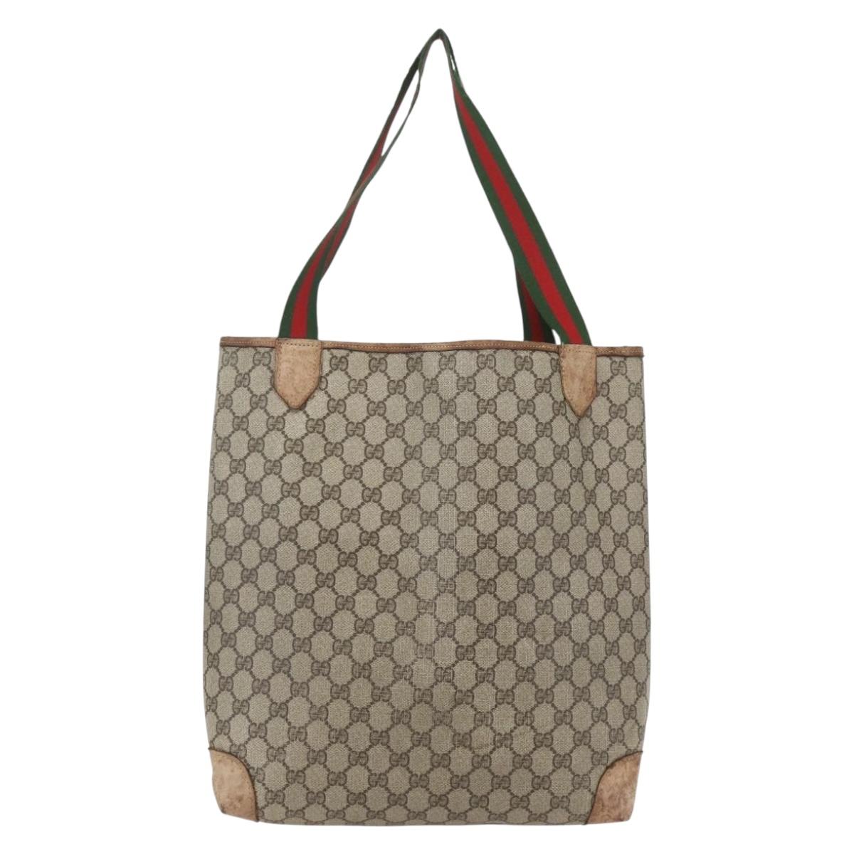 GUCCI GG Supreme Web Sherry Line Tote Bag PVC Beige 002 904 0222 Auth 160284