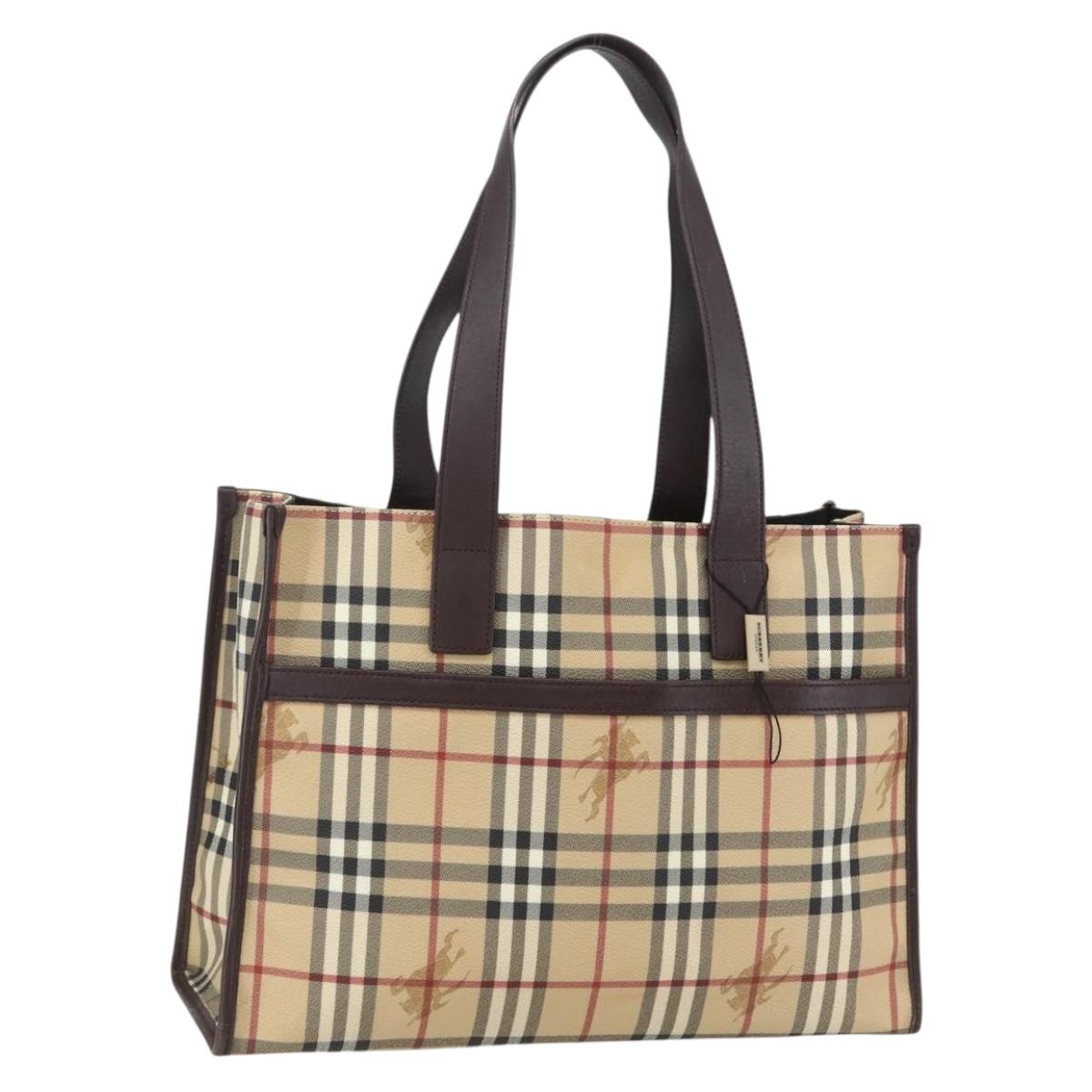 BURBERRY Nova Check Tote Bag PVC Beige Auth 160285