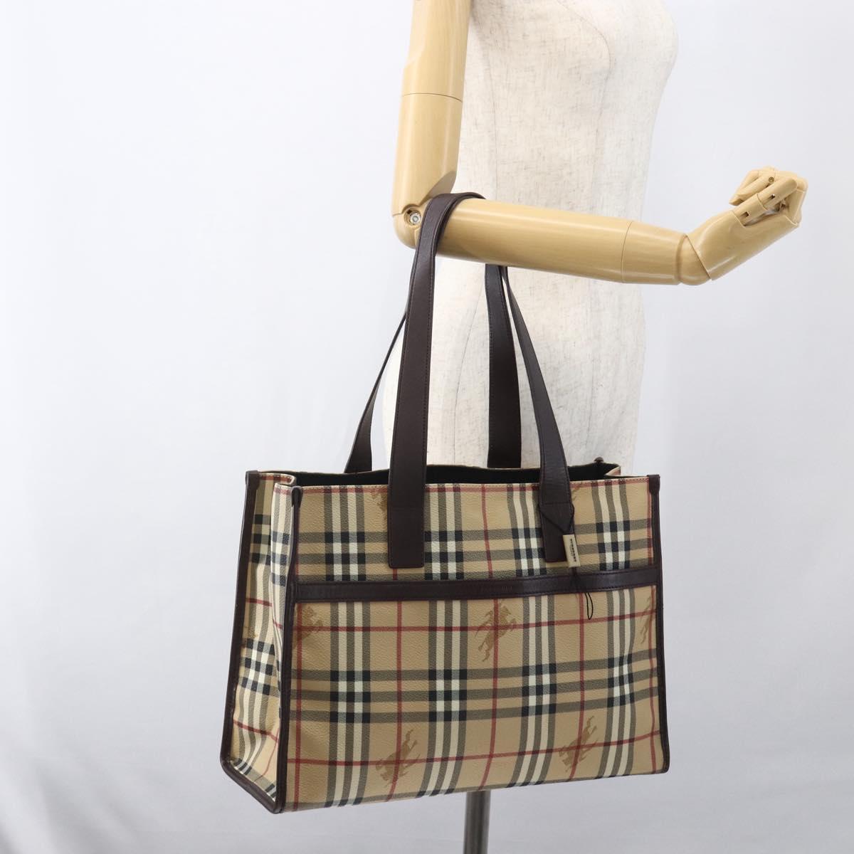 BURBERRY Nova Check Tote Bag PVC Beige Auth 160285