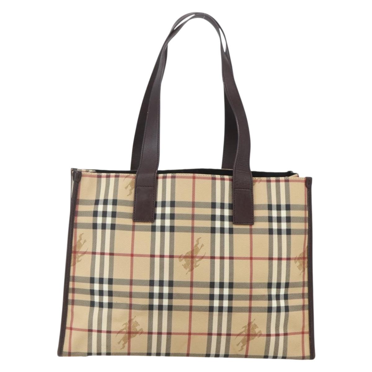 BURBERRY Nova Check Tote Bag PVC Beige Auth 160285