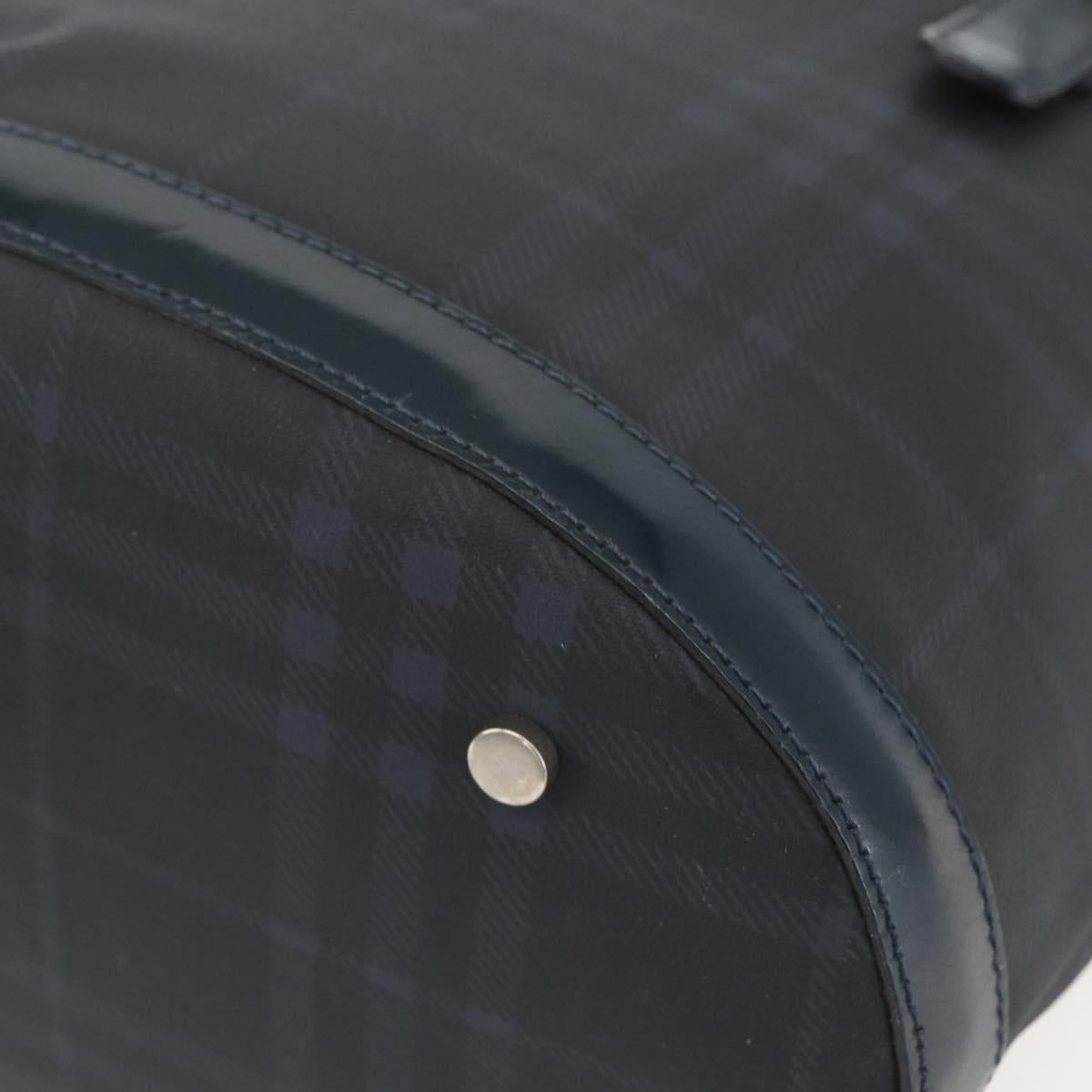 BURBERRY Nova Check Tote Bag PVC Navy Silver Auth 160290
